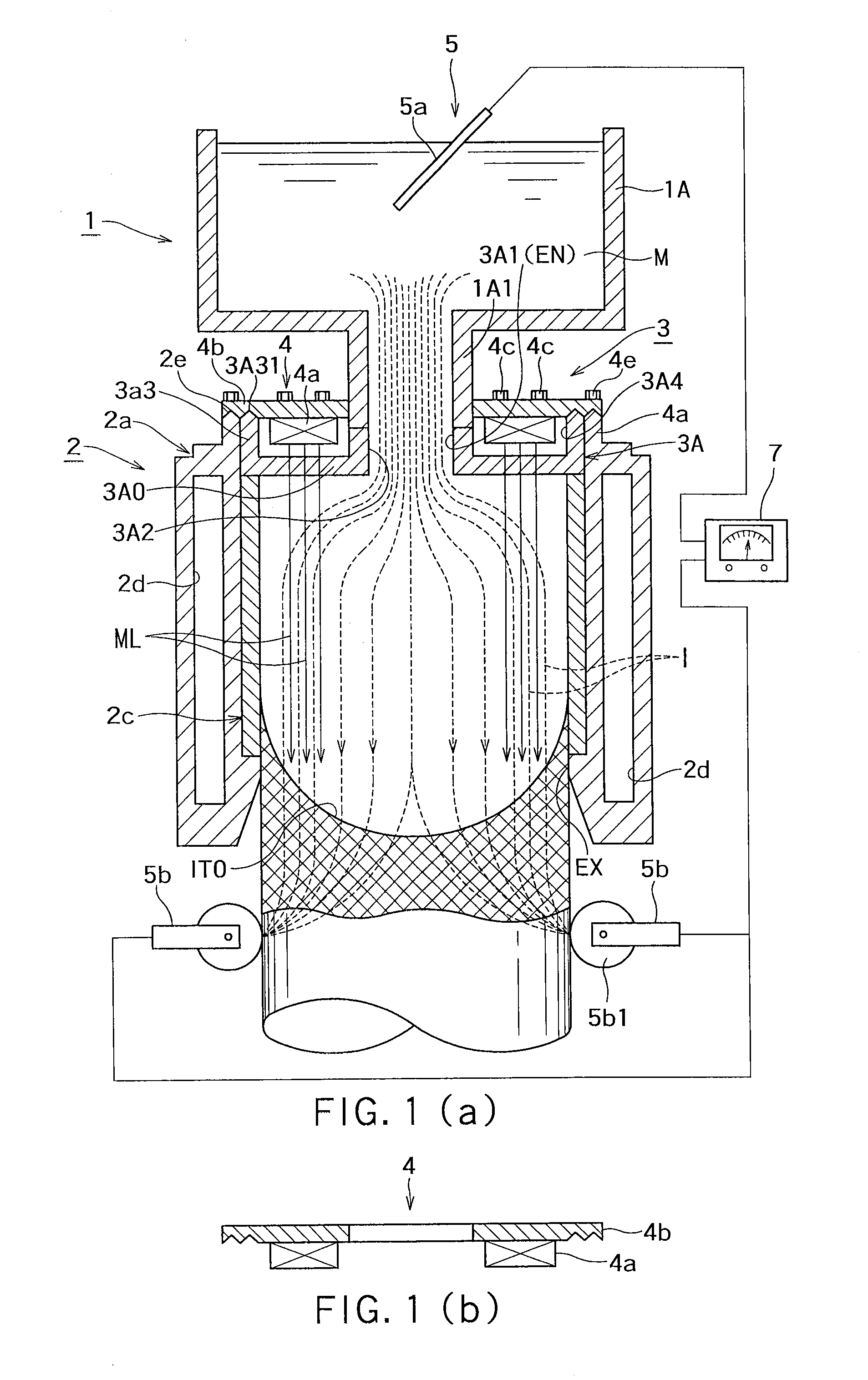 Molding device for continuous casting with stirring unit