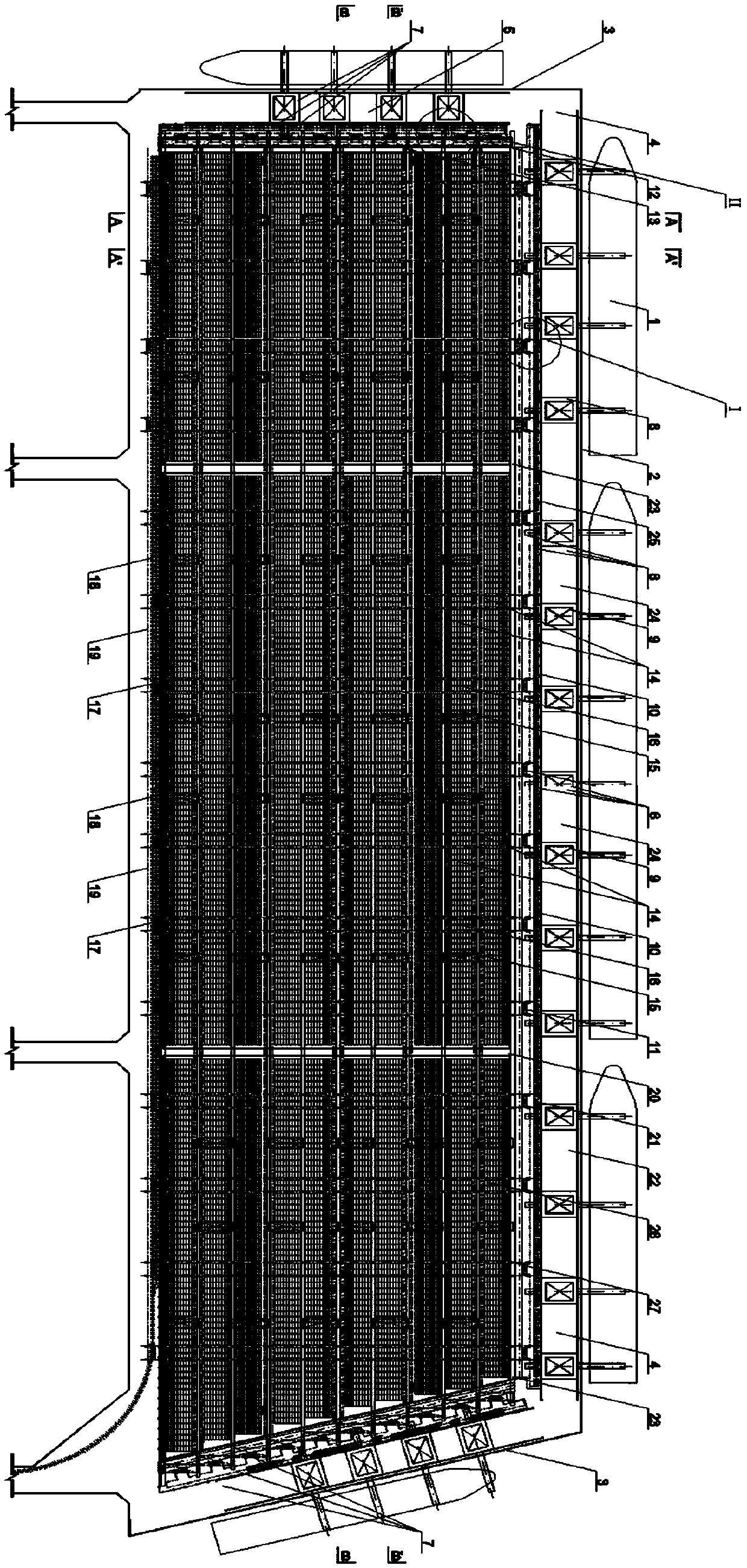 Container wharf of three-side shorelines, loading and unloading system and working method of loading and unloading system