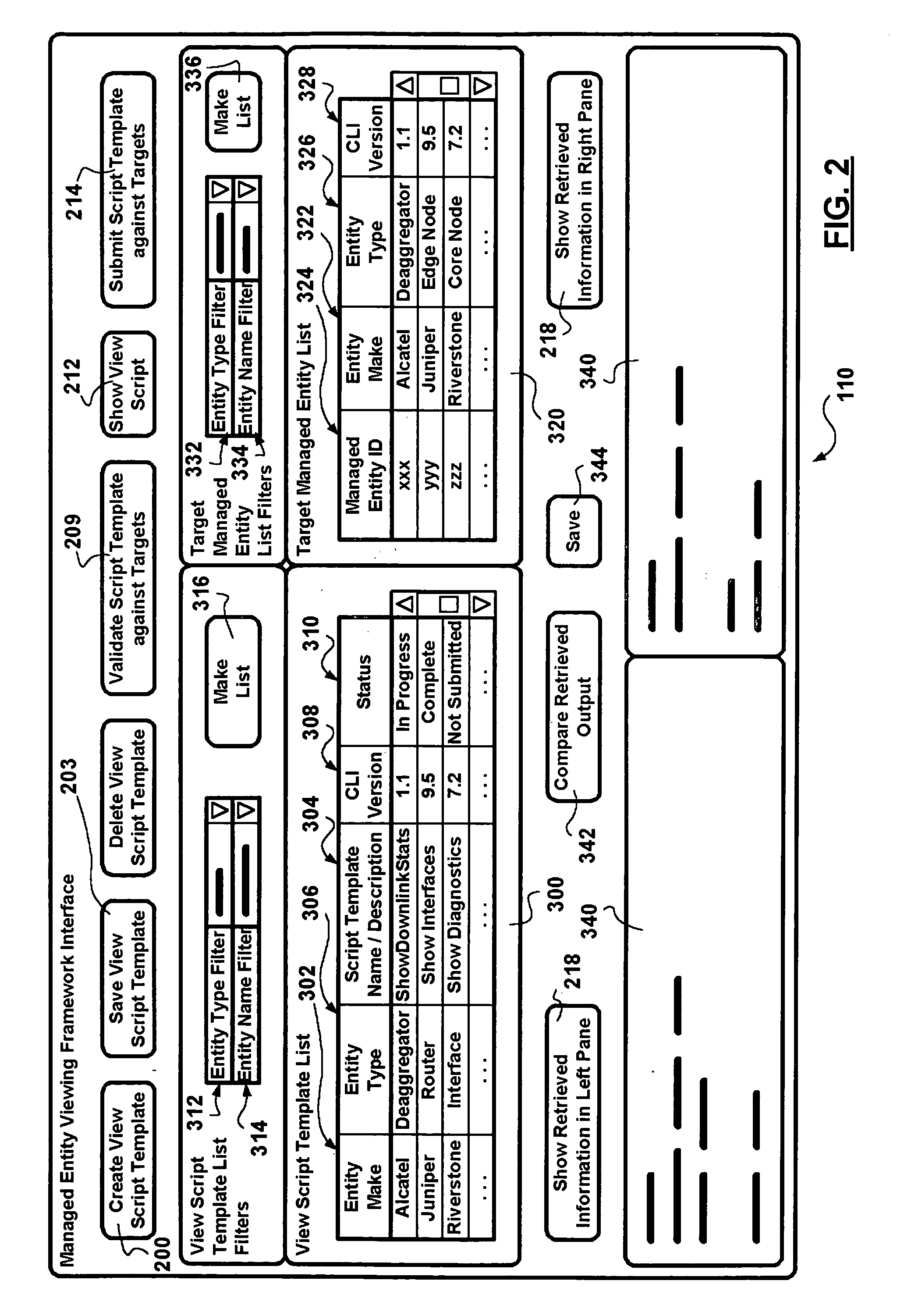 Framework for template-based retrieval of information from managed entities in a communication network