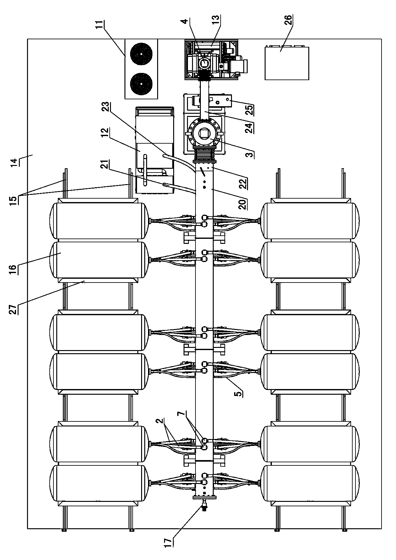 Liquefied natural gas bottle sandwiching vacuum-pumping system and method with function of circularly heating inner container