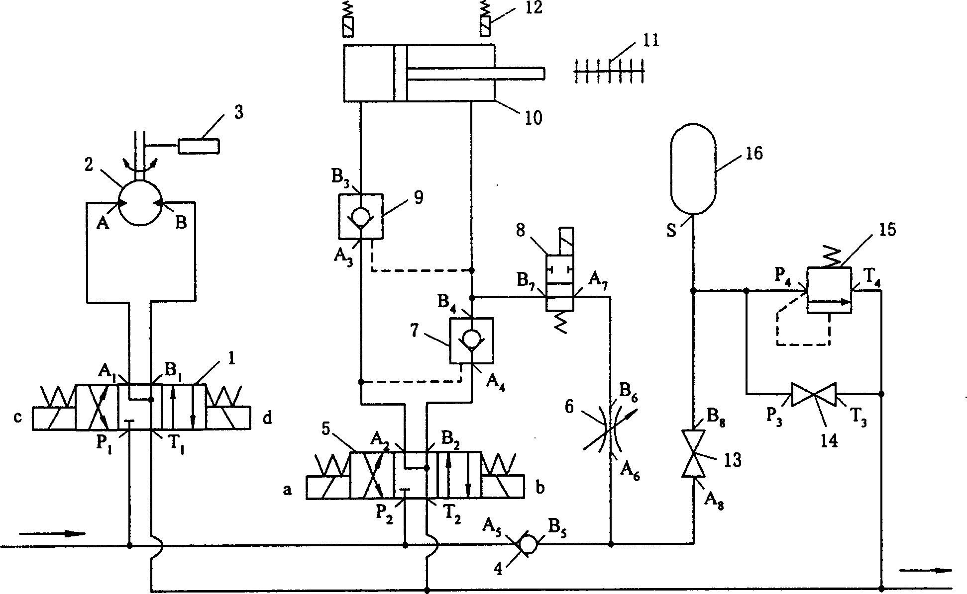 Shielding spiral conveyor hydraulic system with proportional feedback control and accumulator oil supplementary