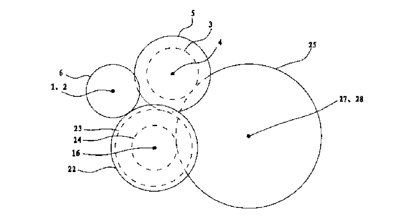 Double-clutch automatic transmission without reverse gear shaft