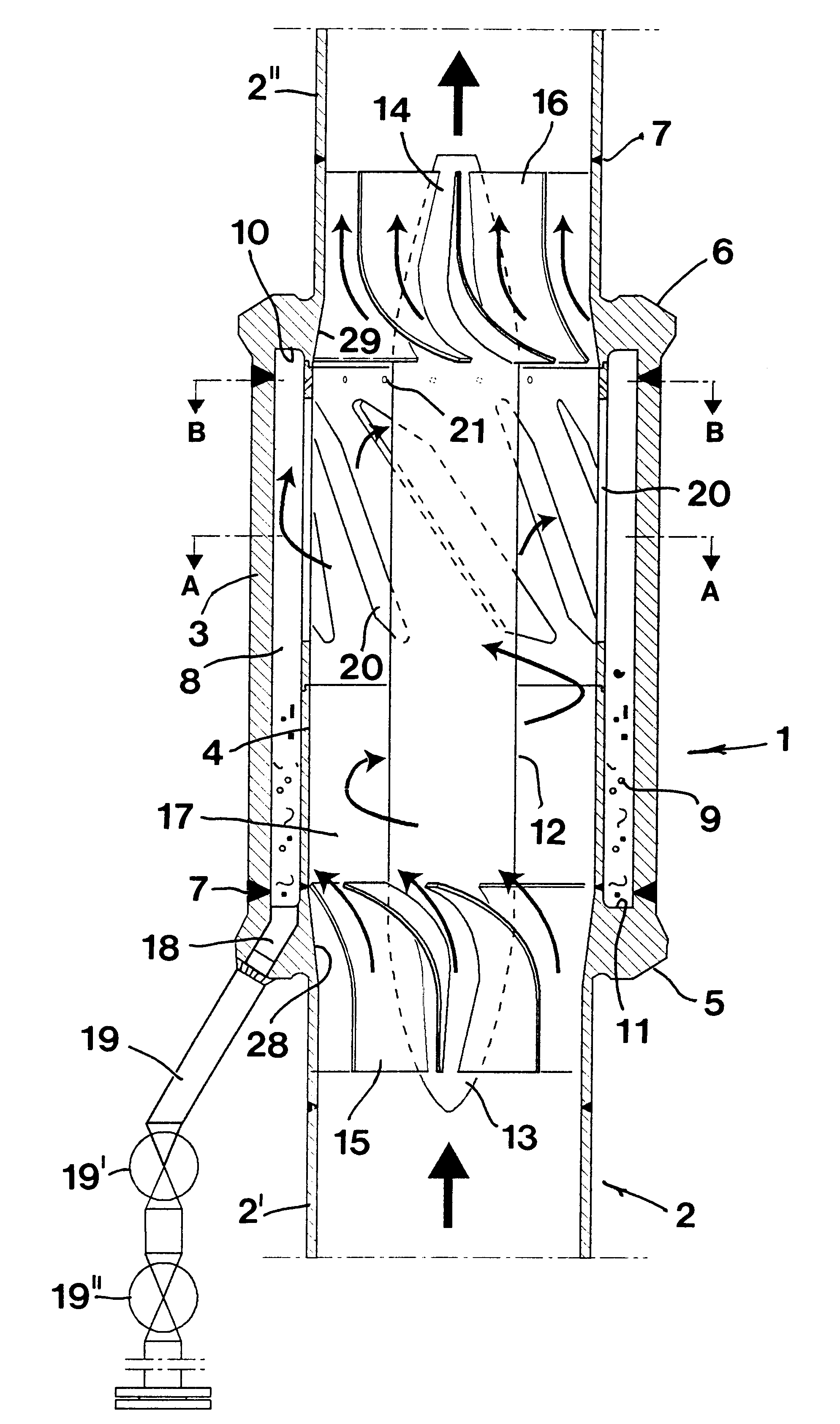 Device for the separation of solid objects from a flowing fluid