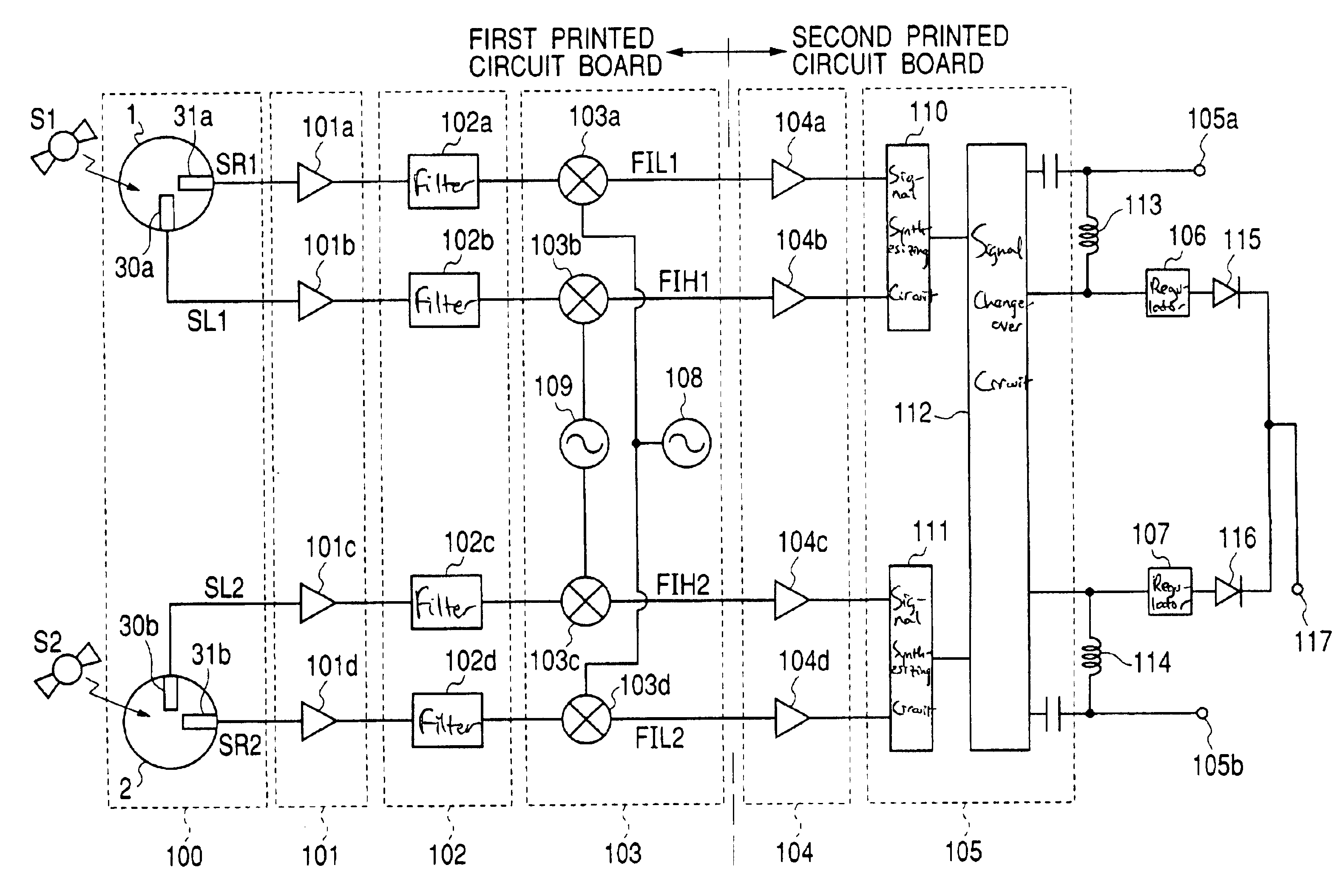 Satellite broadcasting receiving converter for receiving radio waves from plurality of satellites