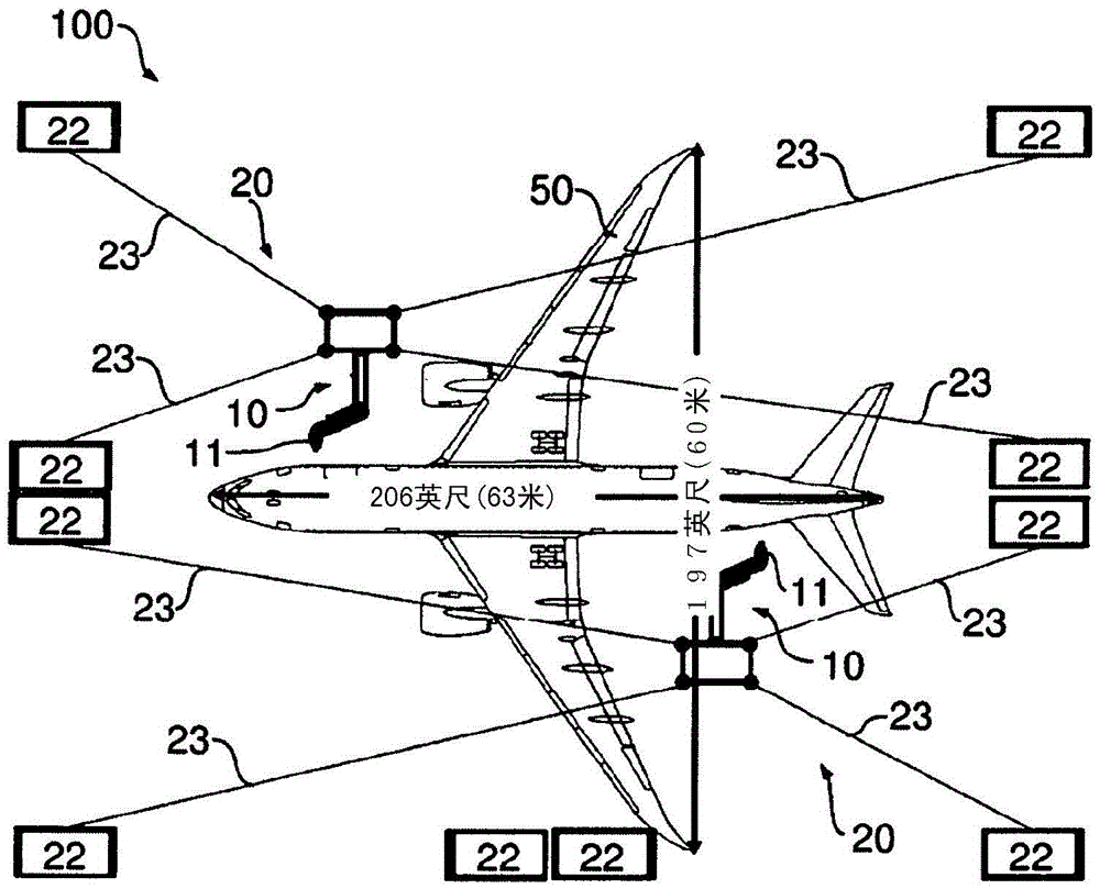 Application system with cable-guided handling apparatus for moving an applicator