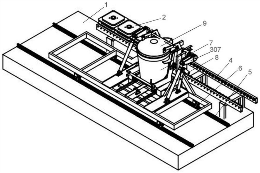 A tilting pouring ladle assembly device