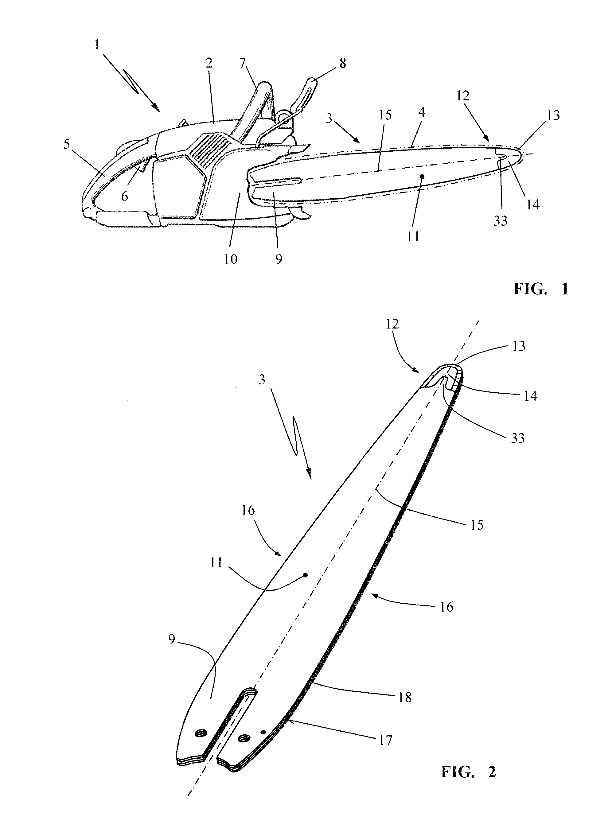 Guide bar for a saw chain having a reduced-wear direction-reversing section