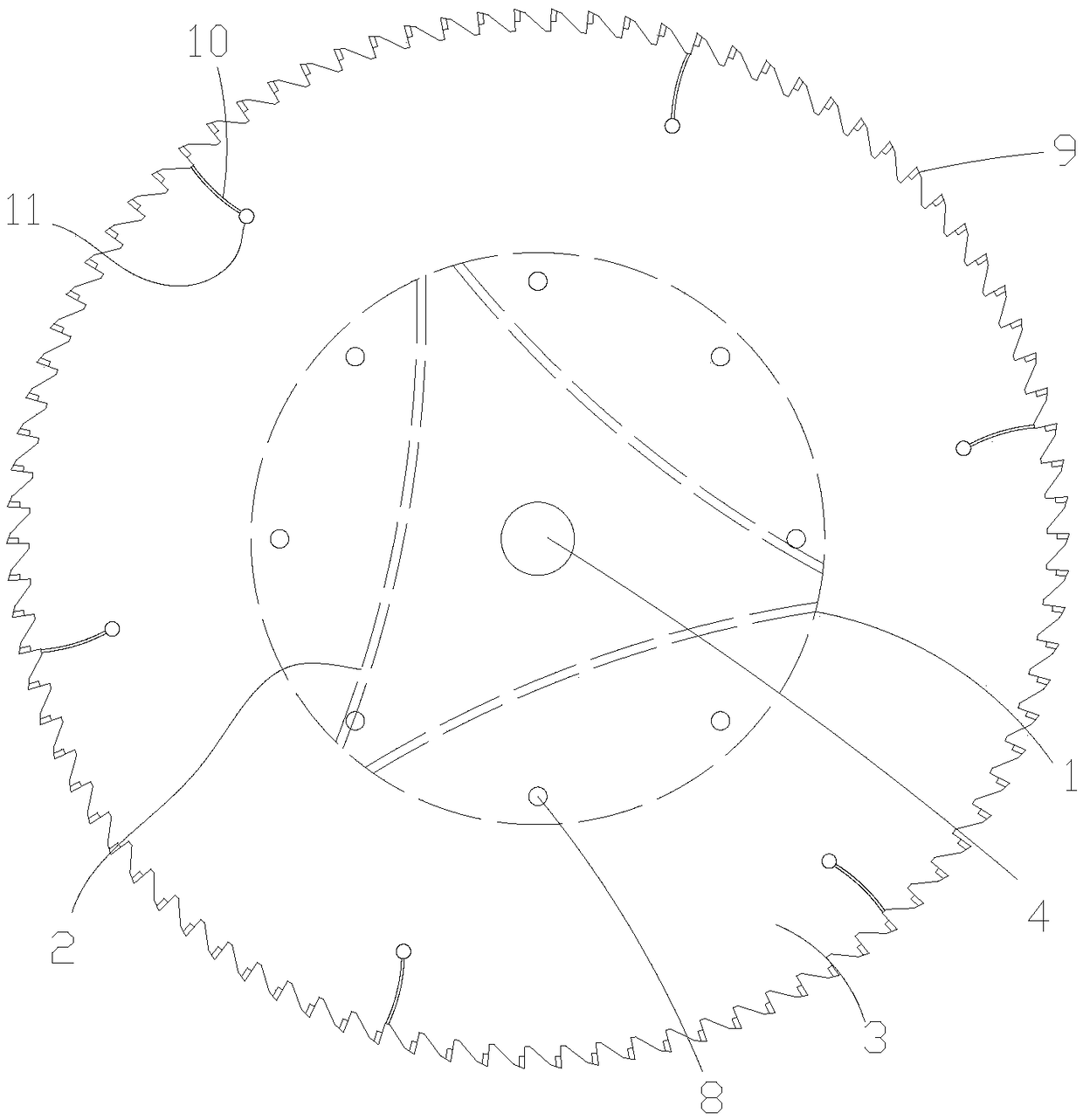 Noise-reducing saw blade for timber cutting