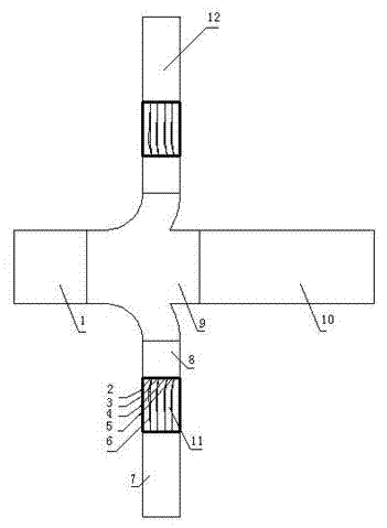 Rectangular section cross type shunting rectification cross joint