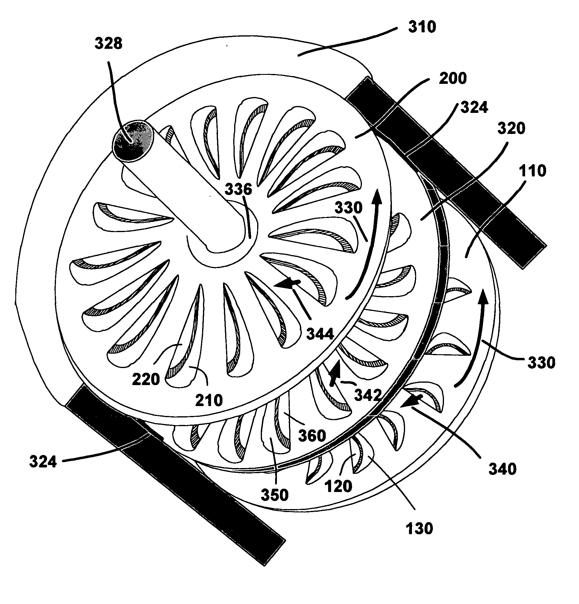 Slotted bladeless turbine disc