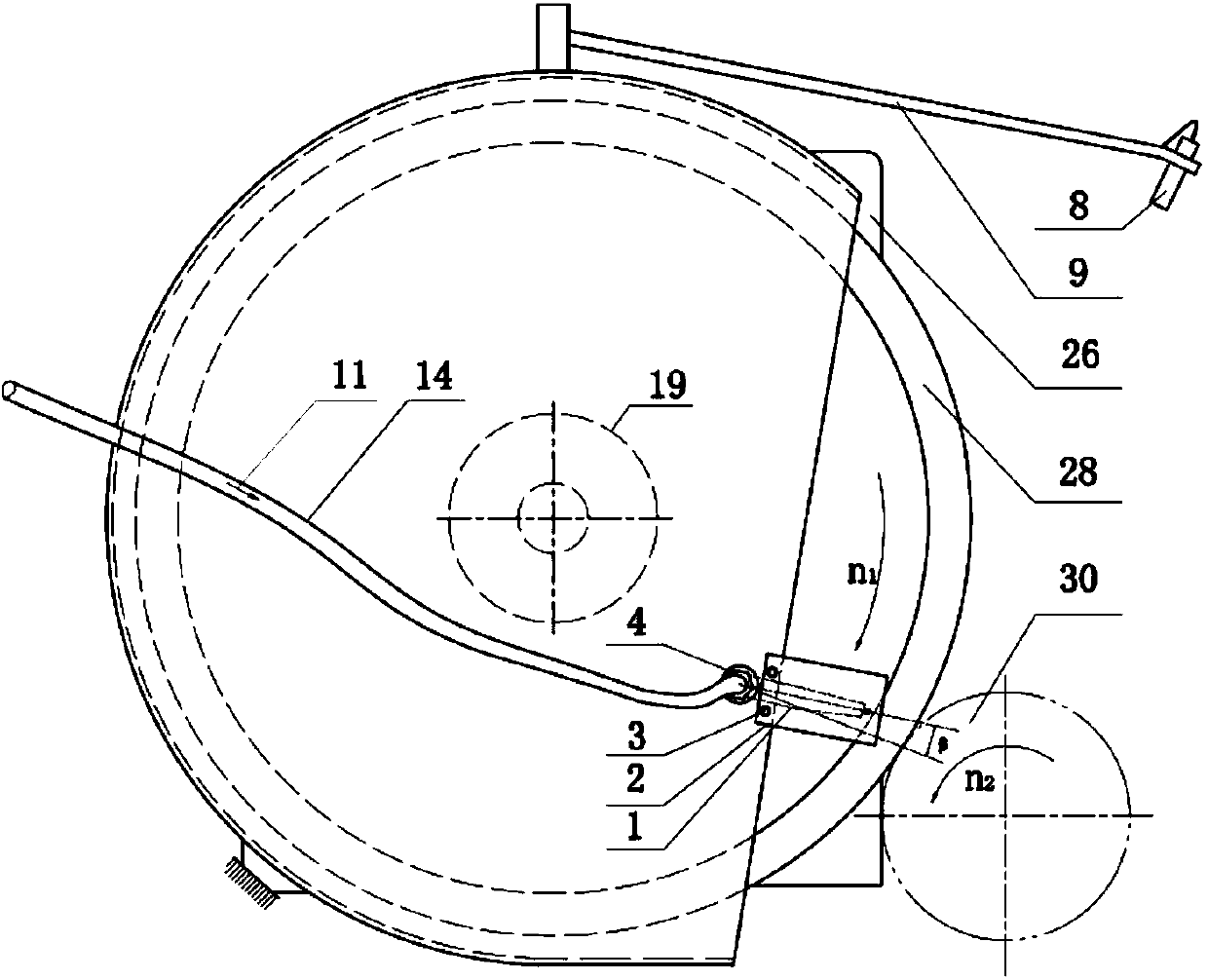 Grinding device with inverted V-shaped slot in grinding wheel and grinding method