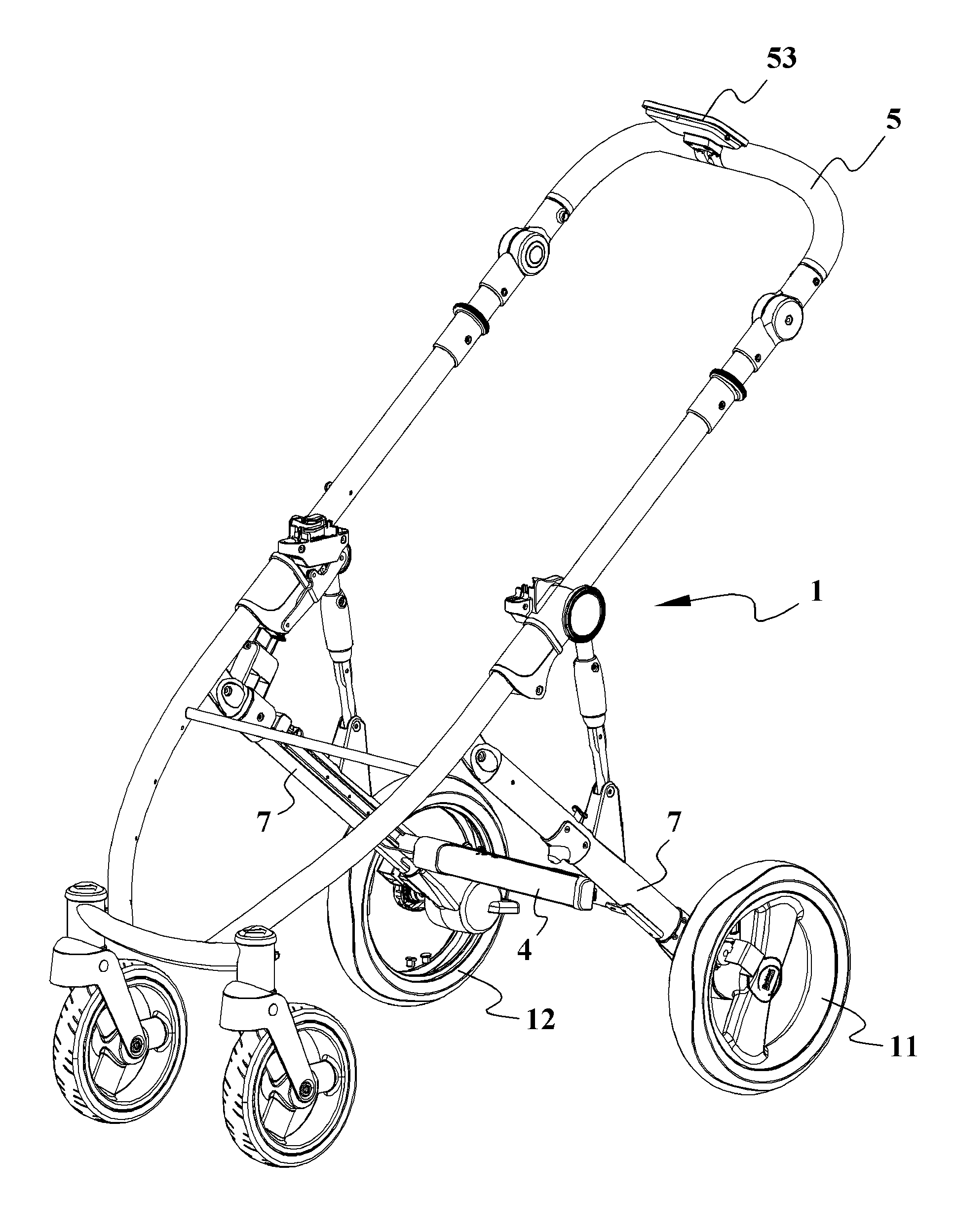 Stroller frame with function of automatically locking and releasing rear wheels by body sensing