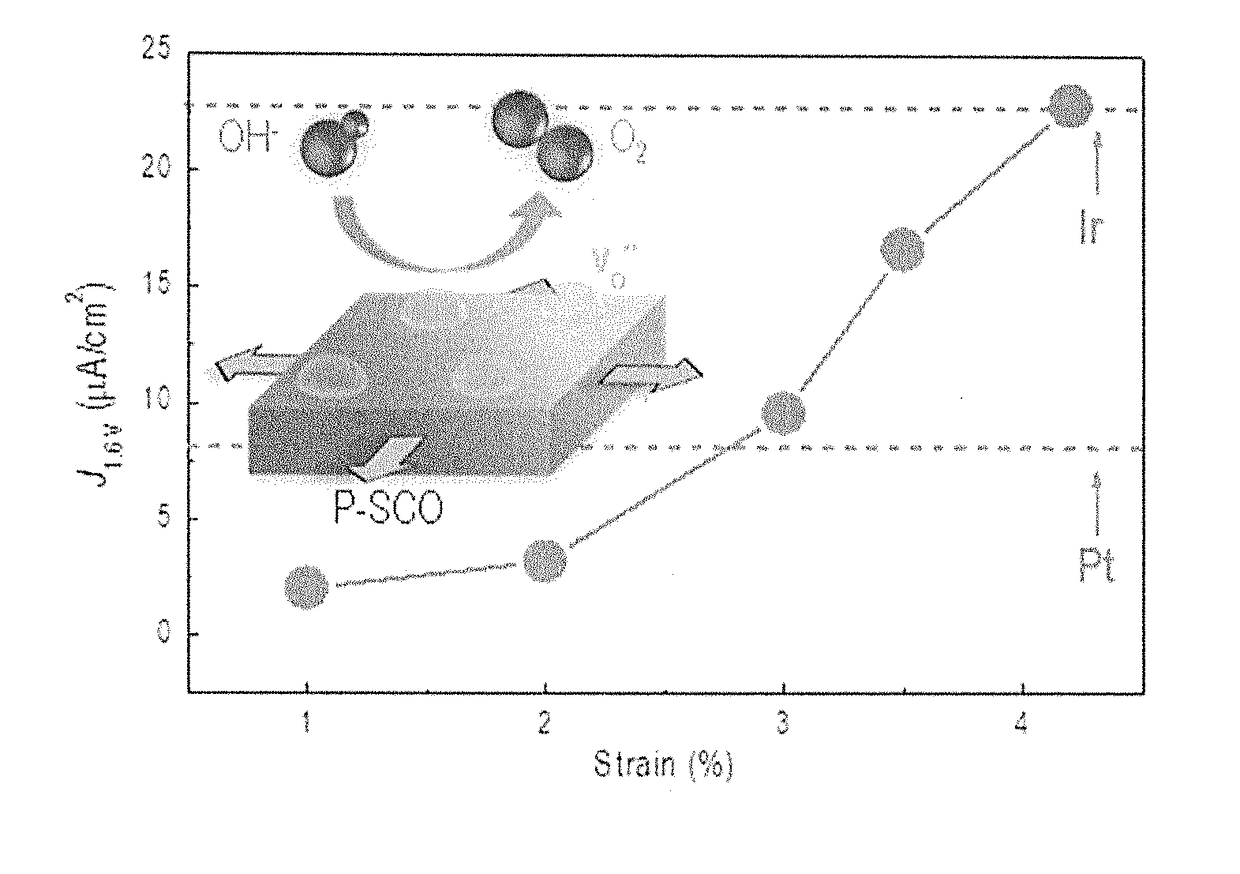 Strain enhancement of functional oxygen defects in electrochemical metal oxides