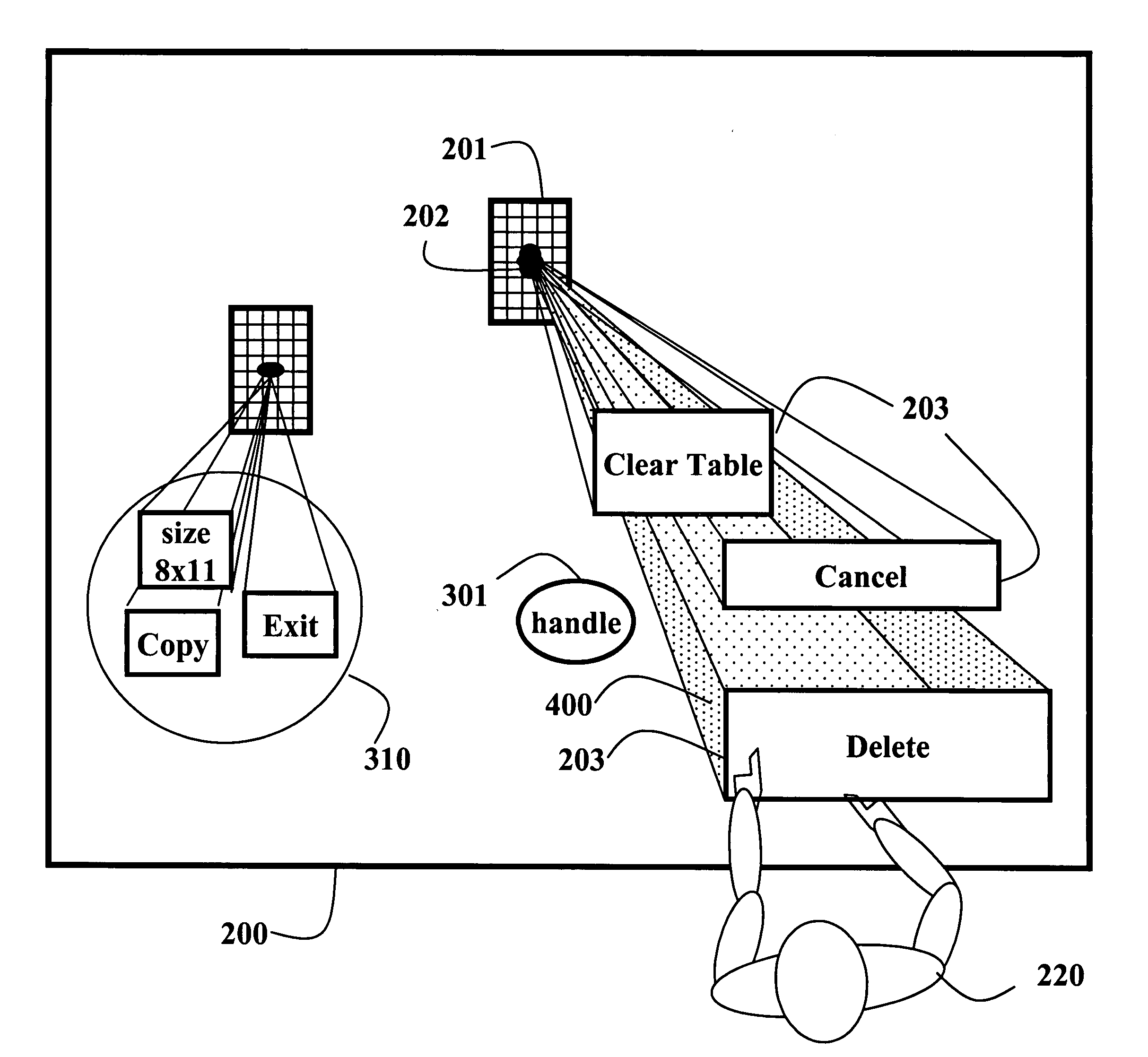 Method and system for manipulating graphical objects displayed on a touch-sensitive display surface using displaced pop-ups