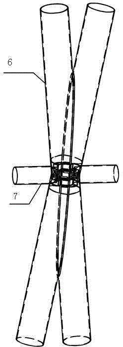 Small angle crossing concrete-filled steel tube column internal stiffening tubular joint and making method thereof