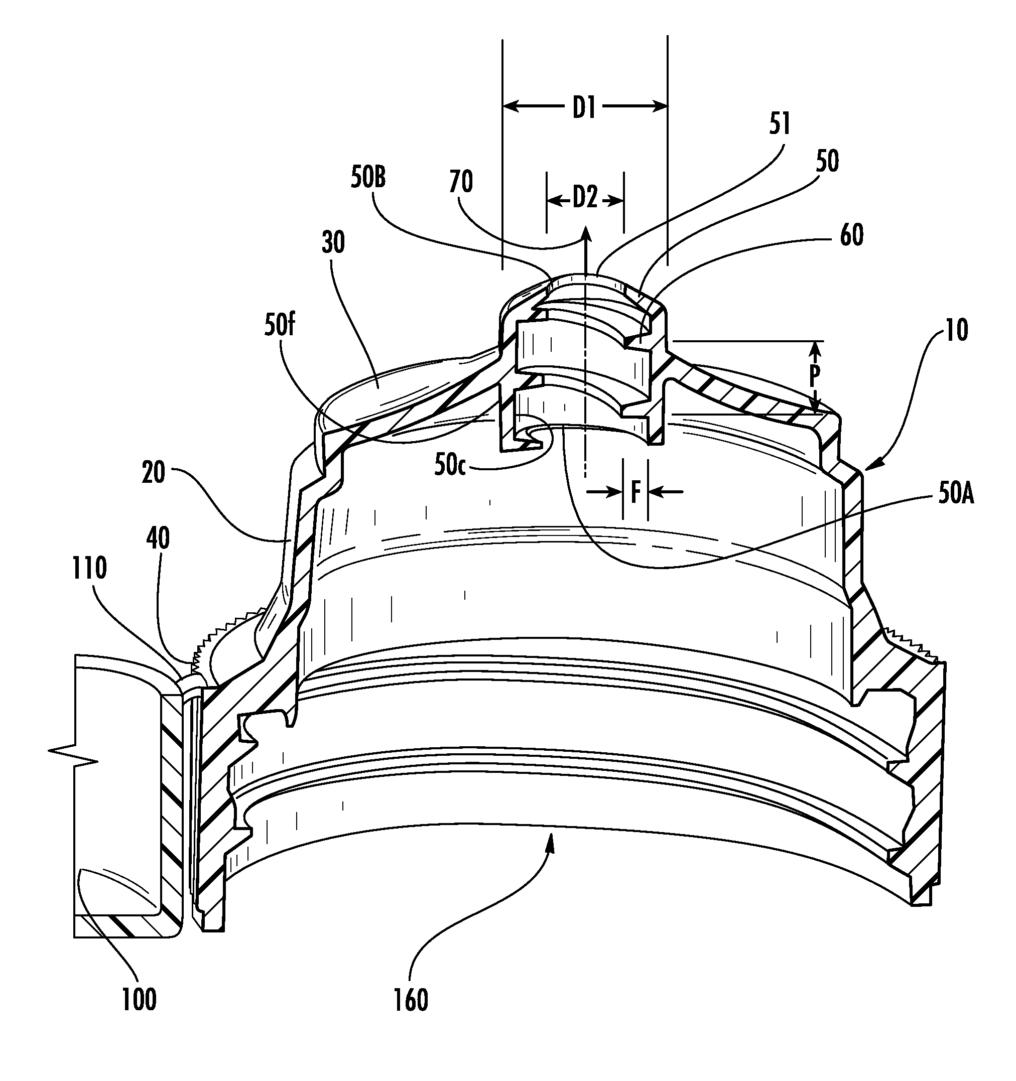 Dispensing cap with center channel and helical flow profile