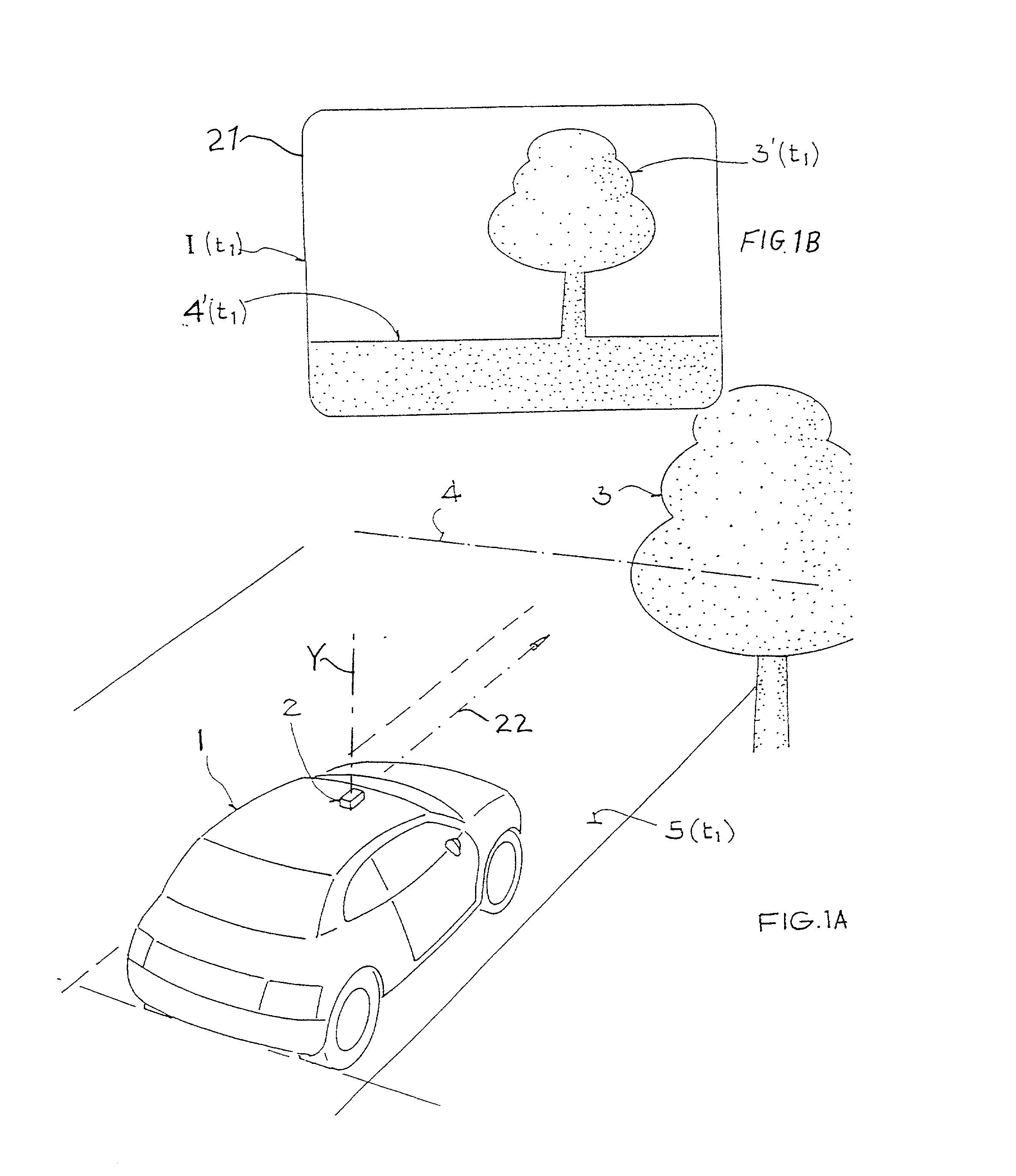 Method for optically monitoring the environment of a moving vehicle to determine an inclination angle