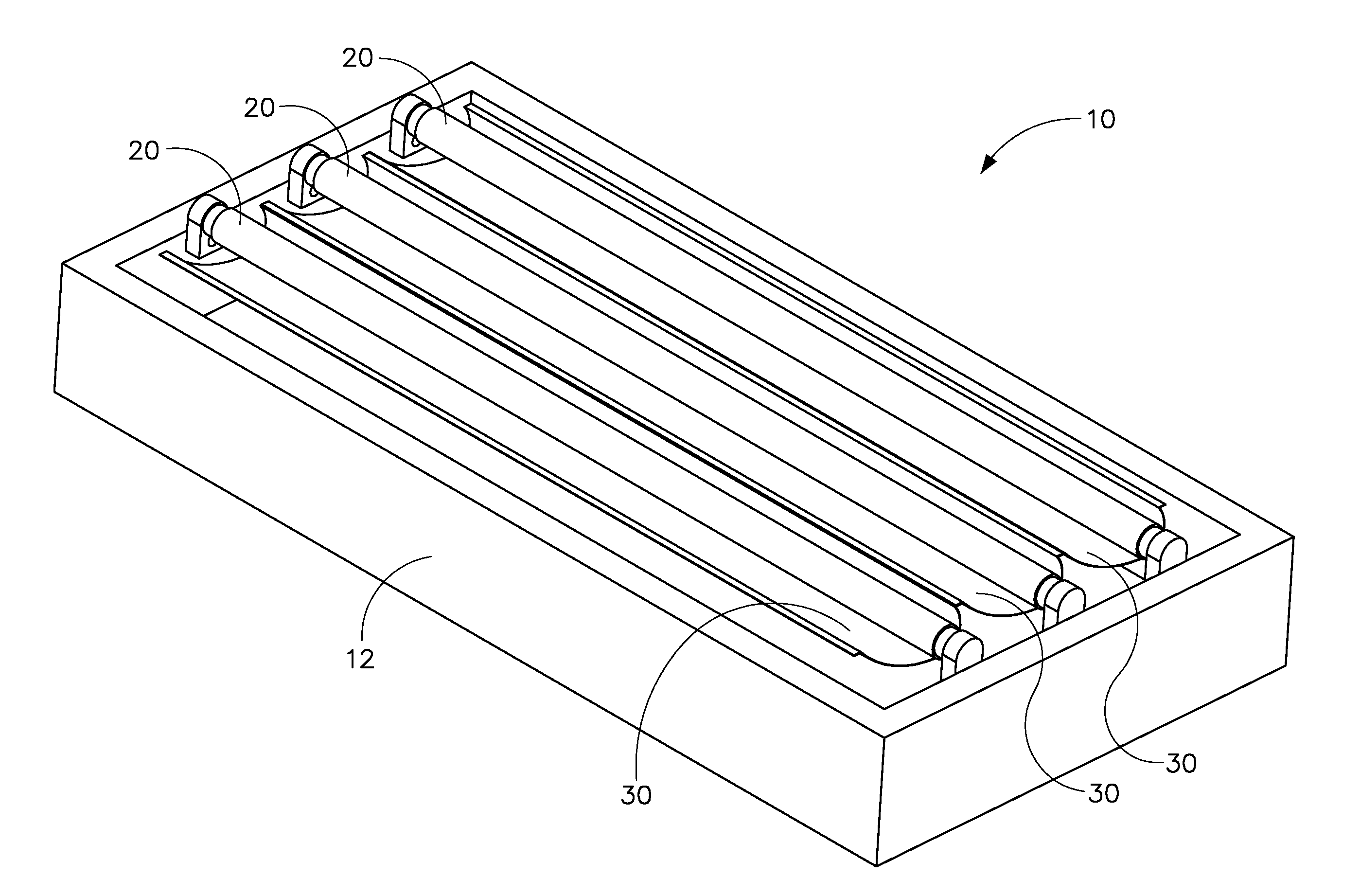 Lighting device with throw forward reflector