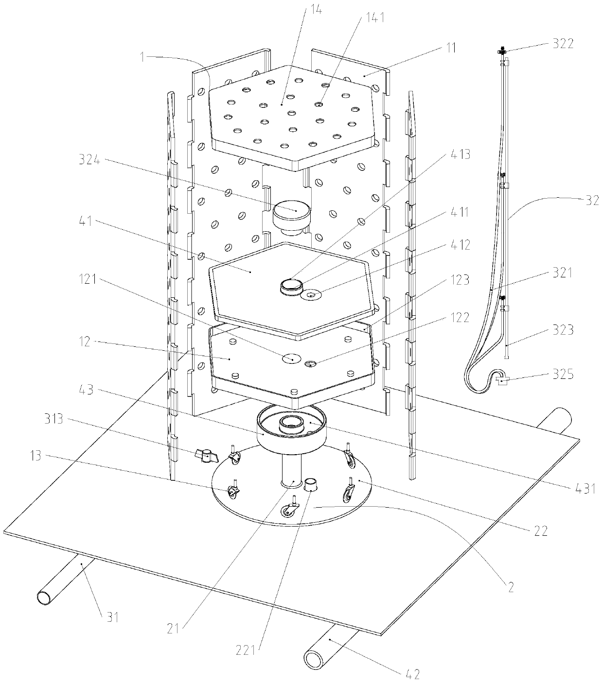 A descending liquid supply bucket type aerosol cultivation device