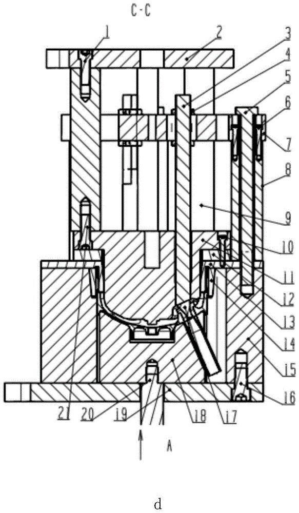 Heat insulation pad pressing mold with inclined nozzle back cover