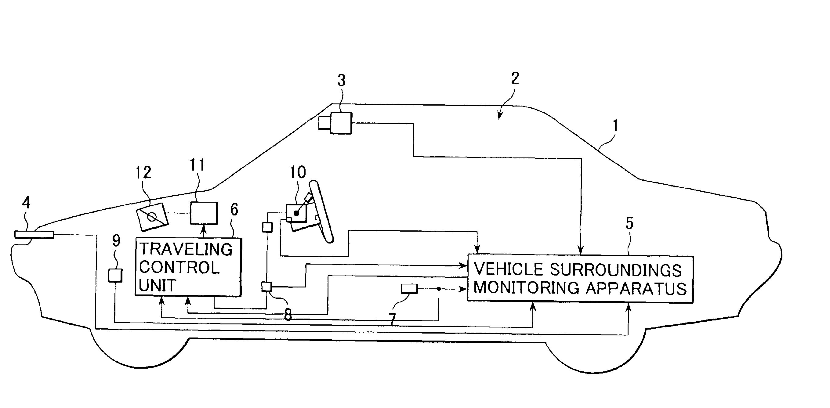 Vehicle surroundings monitoring apparatus and traveling control system incorporating the apparatus