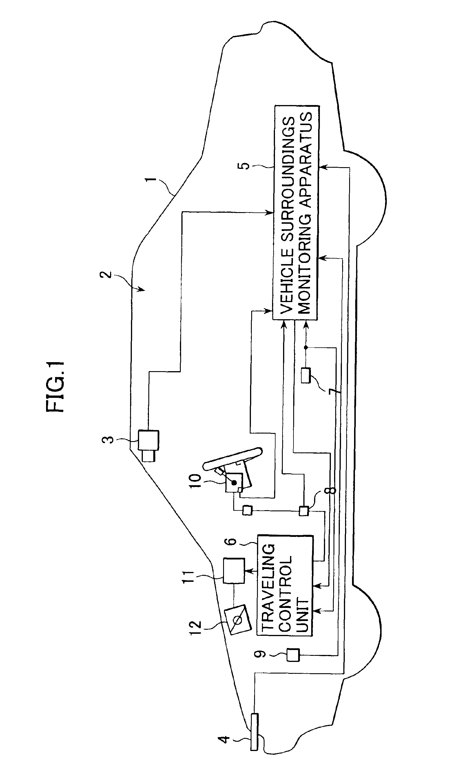 Vehicle surroundings monitoring apparatus and traveling control system incorporating the apparatus