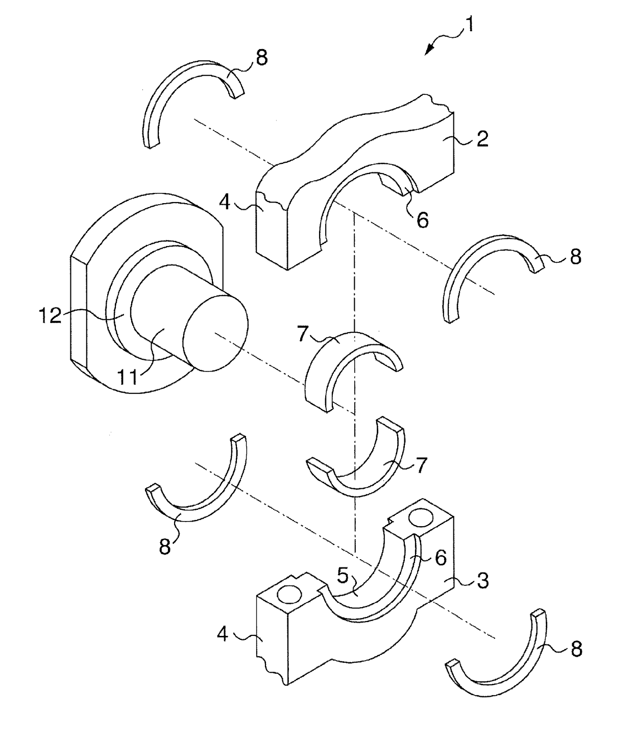 Half thrust bearing and bearing device for crankshaft of internal combustion engine