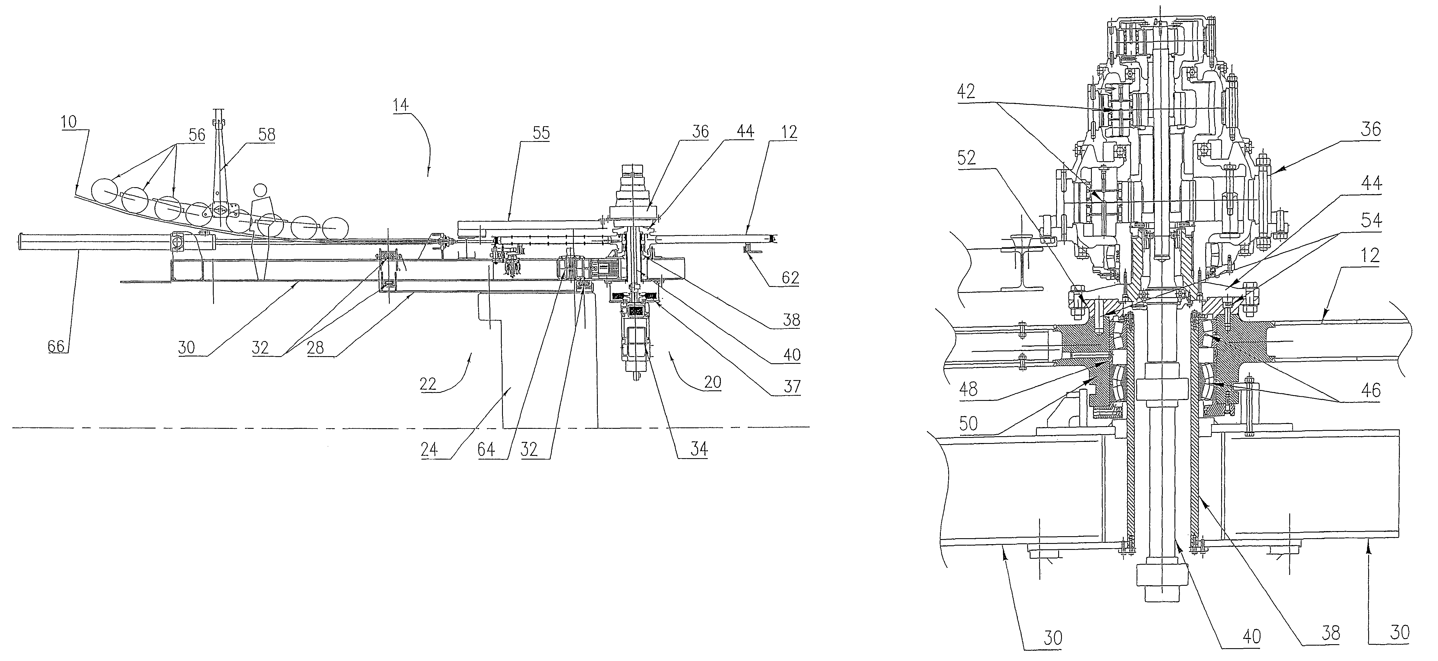 Drive device of the bull-wheel of a single carrying-hauling rope chair lift with fixed rope grips