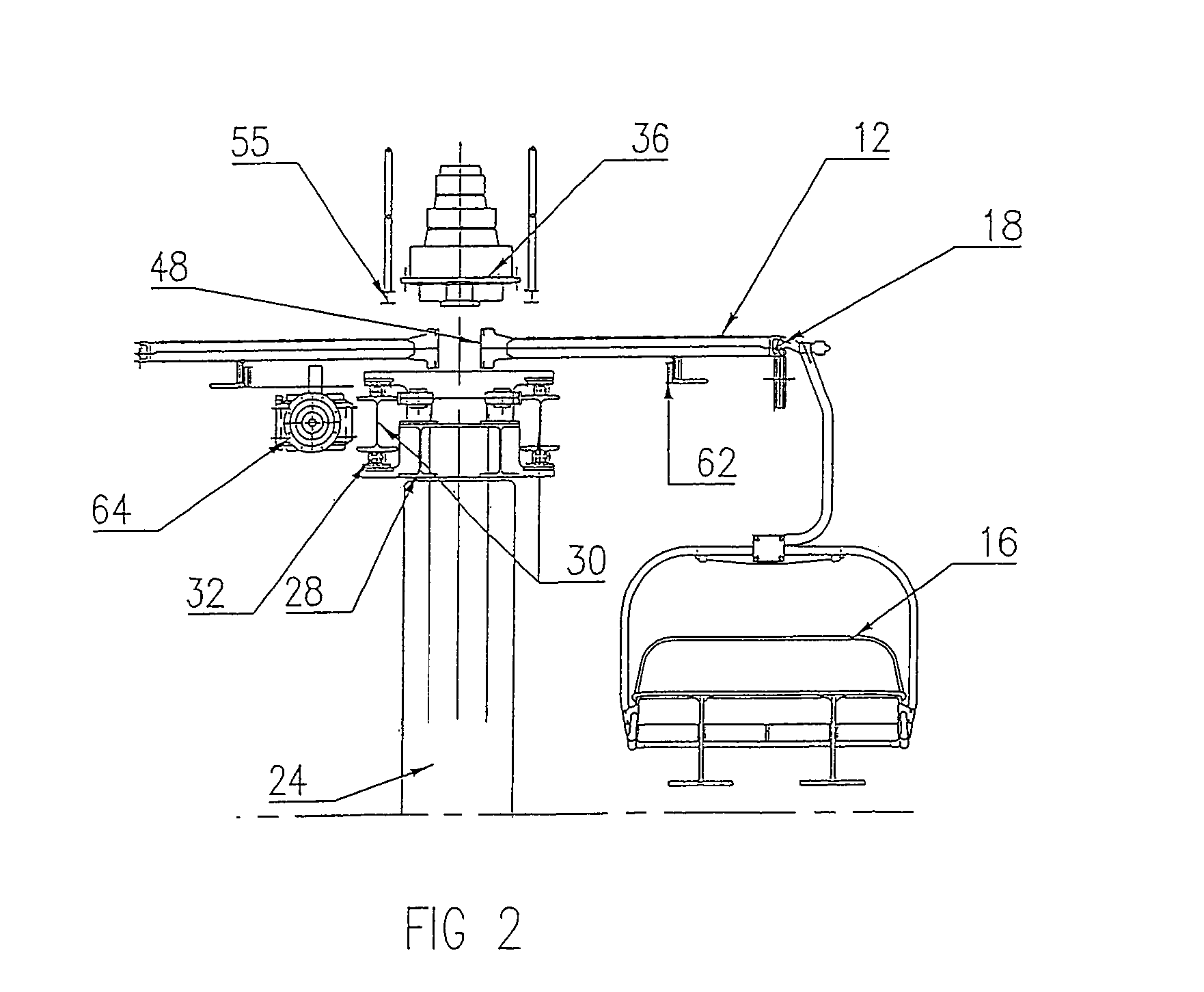 Drive device of the bull-wheel of a single carrying-hauling rope chair lift with fixed rope grips