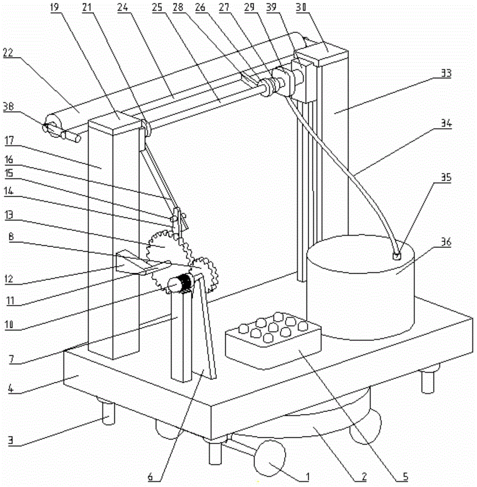 Intelligent wall brushing machine driven by crank sliding block and capable of adjusting angles of rolling brushes in fixed-step-size mode