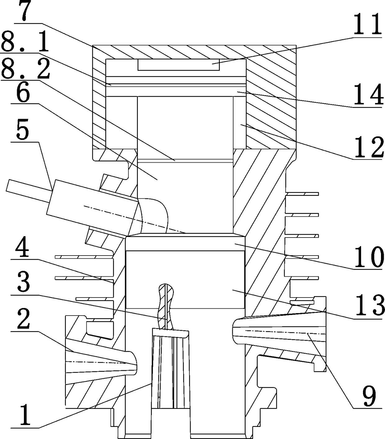 Variable-combustion-chamber two-stroke gasoline engine