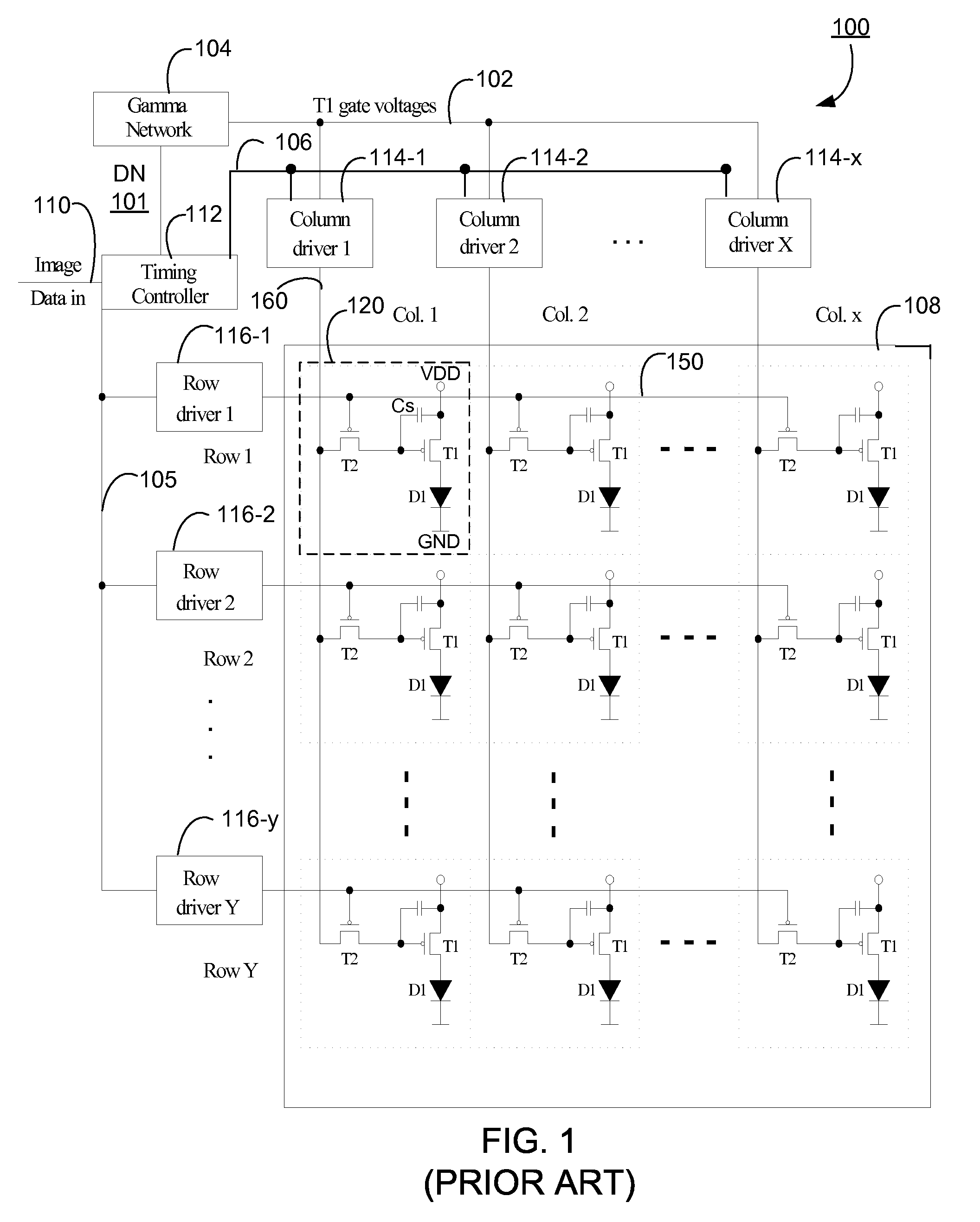 Minimizing dark current in OLED display using modified gamma network