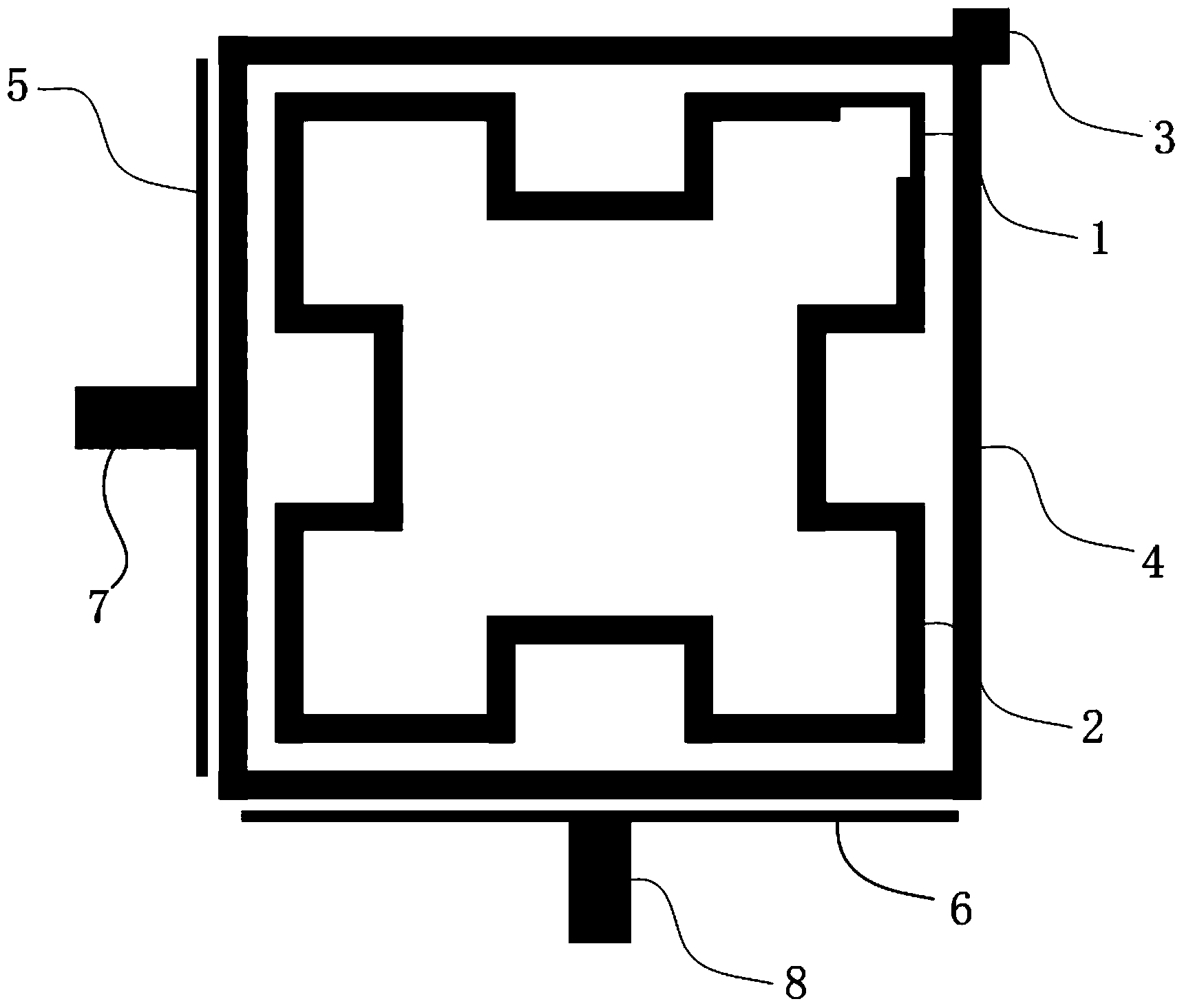 Four-mode and dual-frequency filter with coupling dual-ring structure