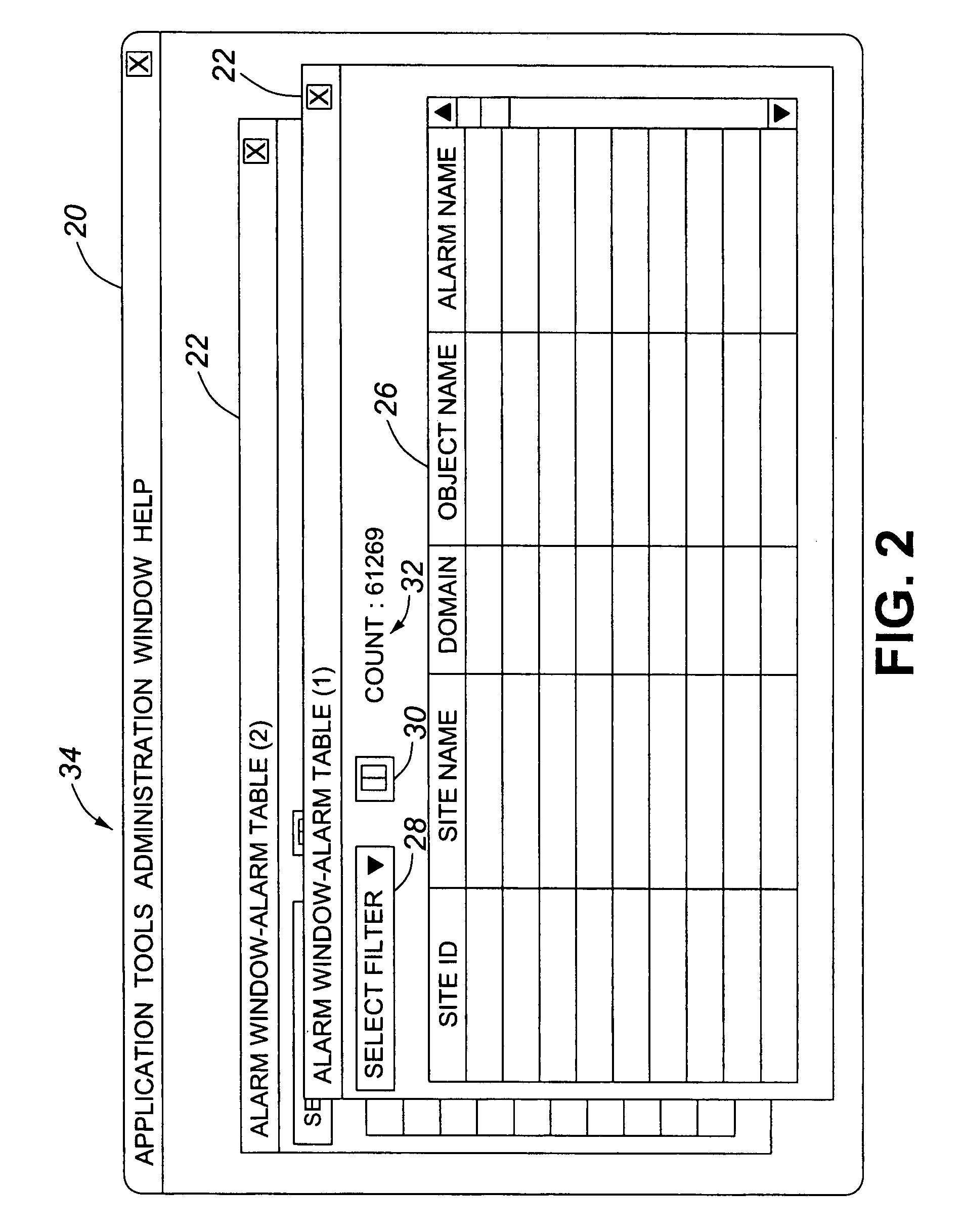 Multiple displays of large dynamic alarm windows