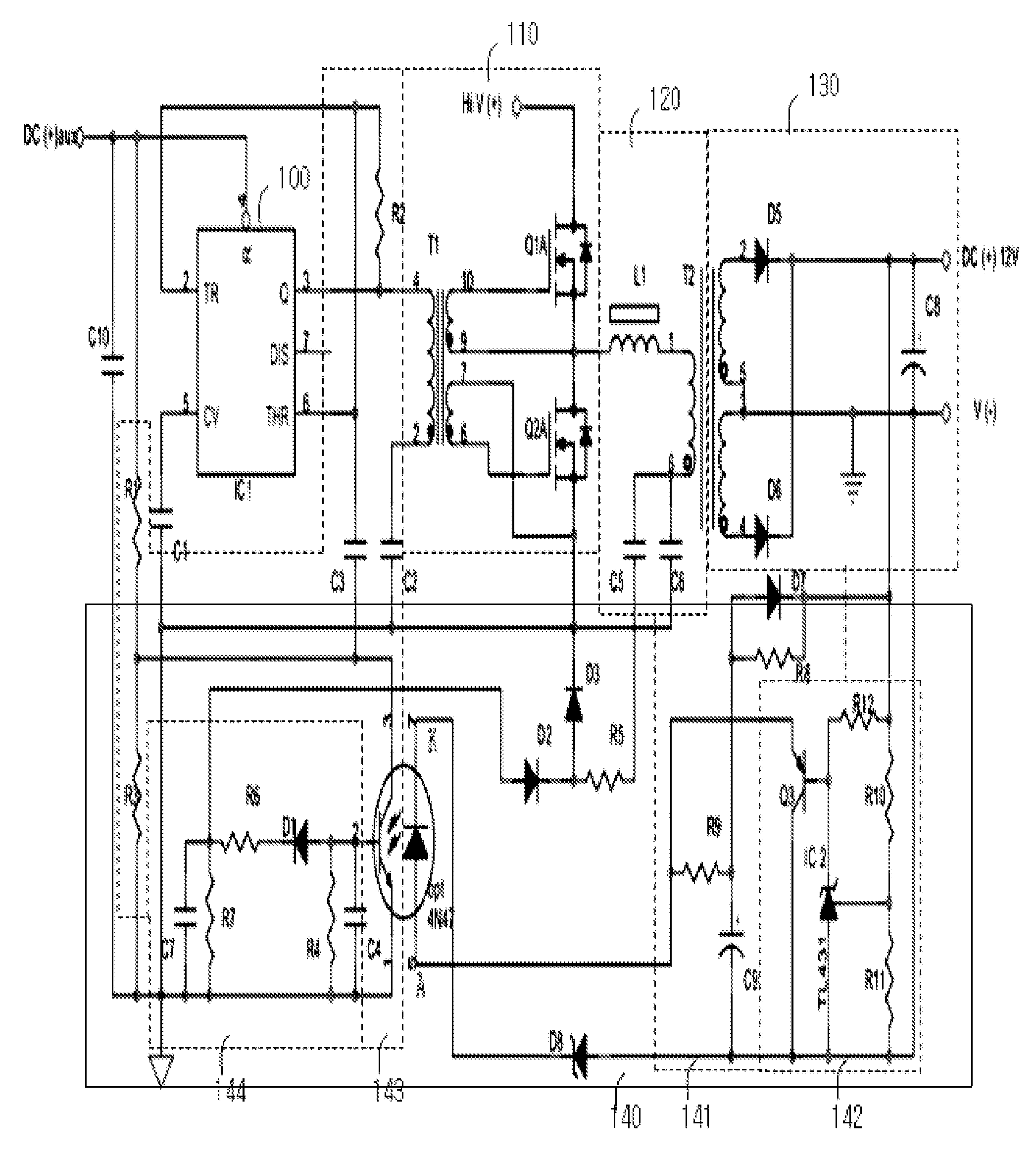 Half-bridge power converter for driving LED by series-resonant connection of inductor, inductor and capacitor