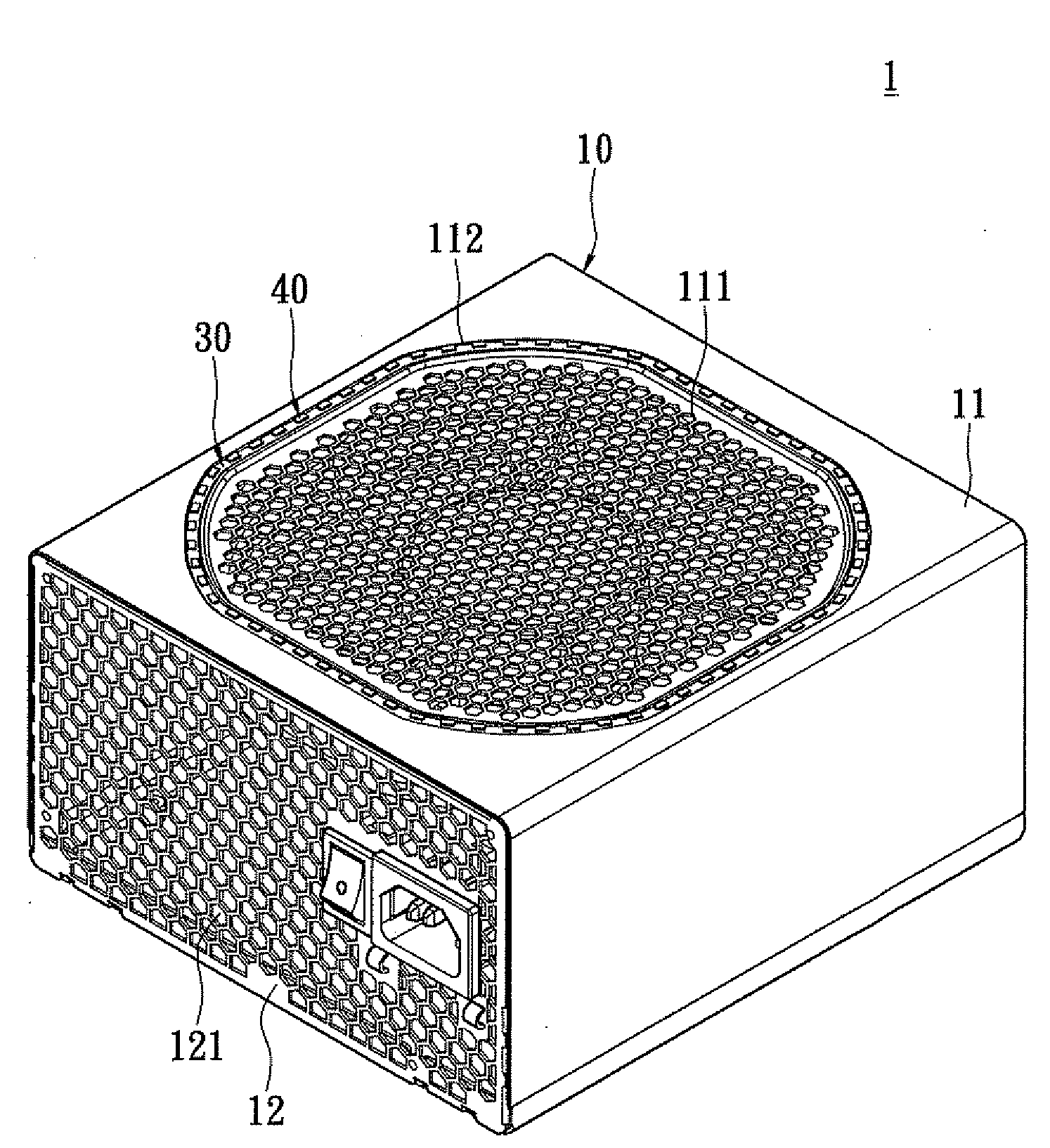 Power supply and a housing structure with the power supply