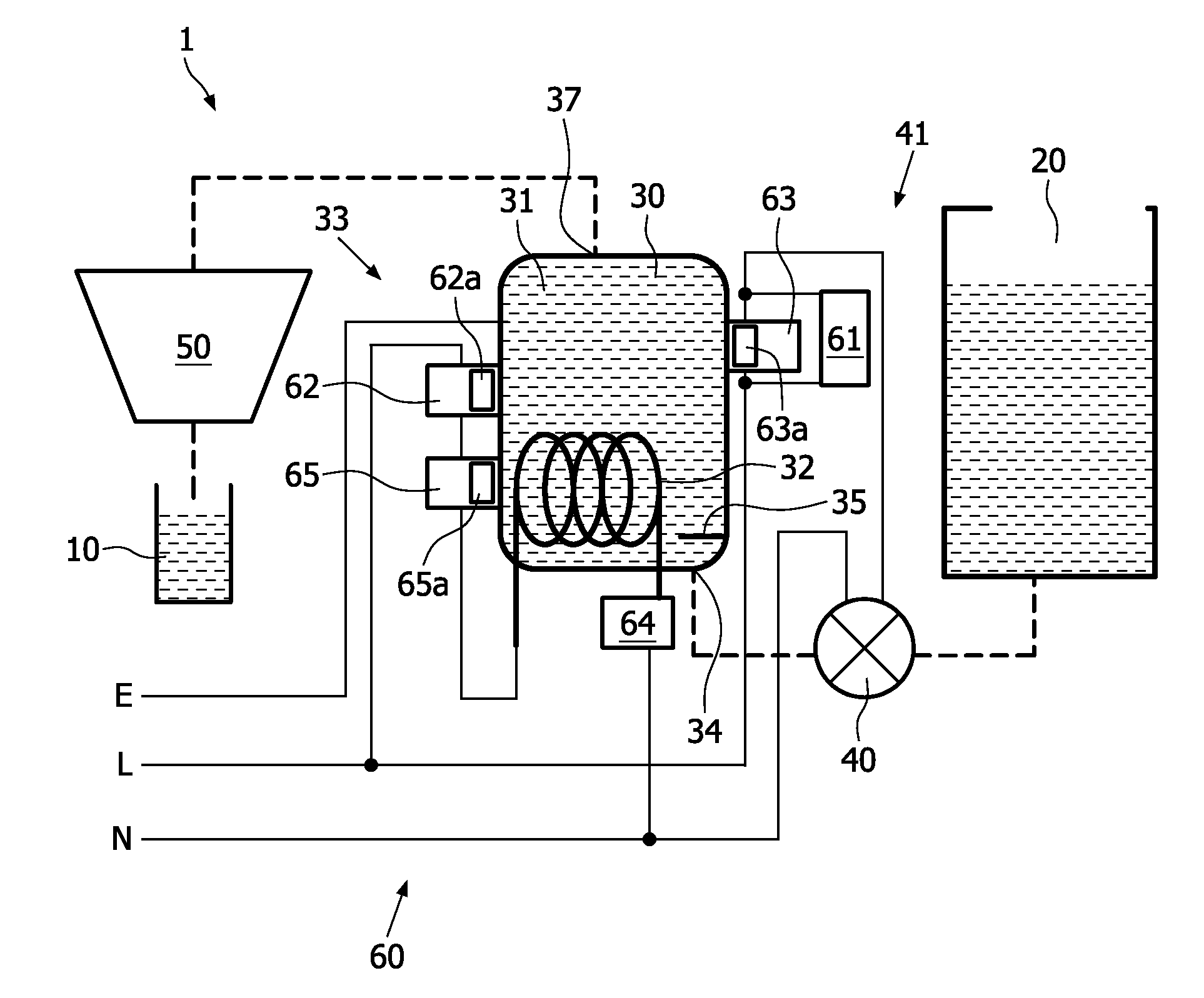 Method for controlling a quantity of water to be used for the purpose of obtaining a quantity of hot liquid