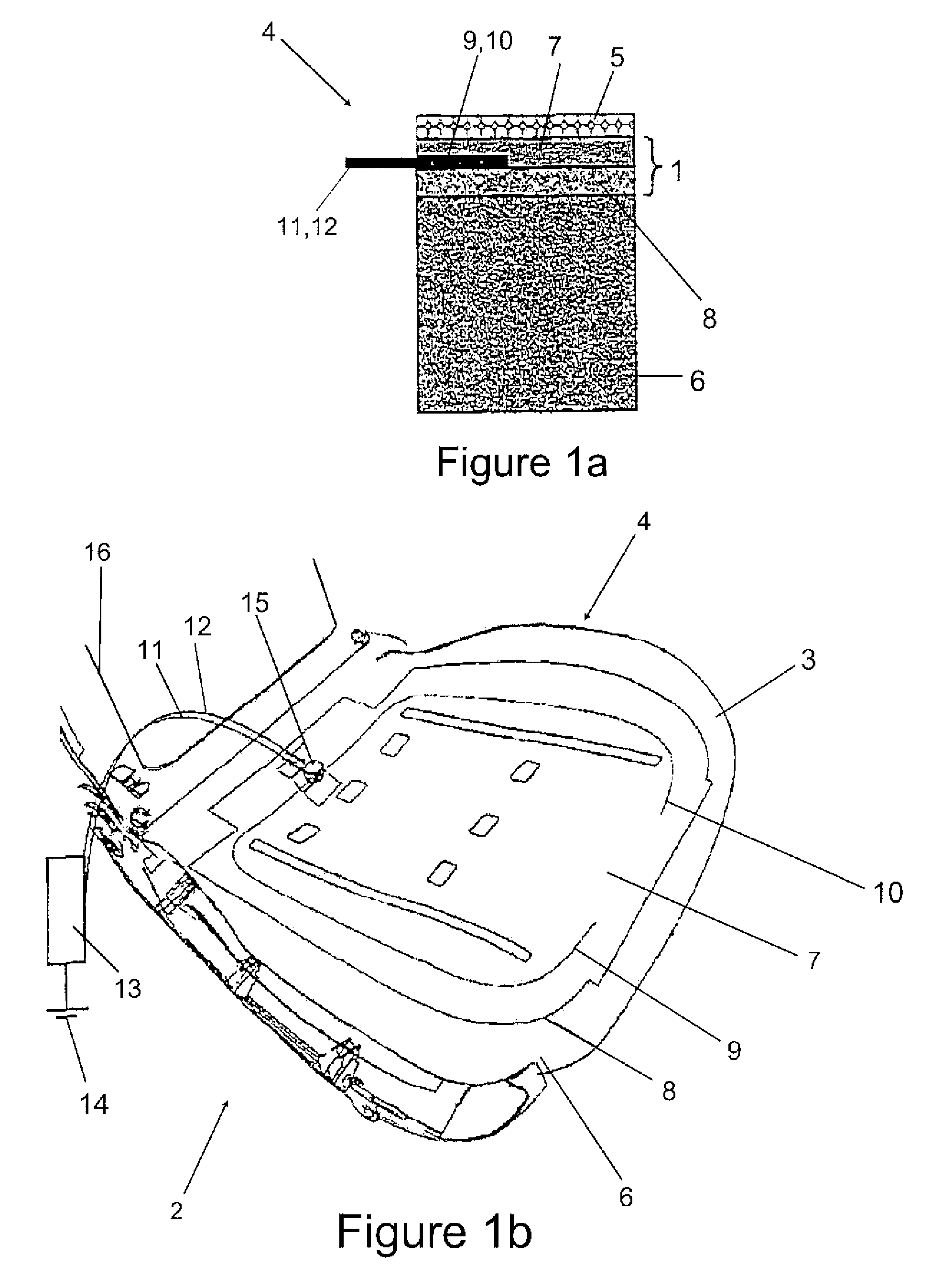 Surface heating, method for its production, and heatable object, and seat occupancy recognition, seat with it, and seat occupancy recognition method