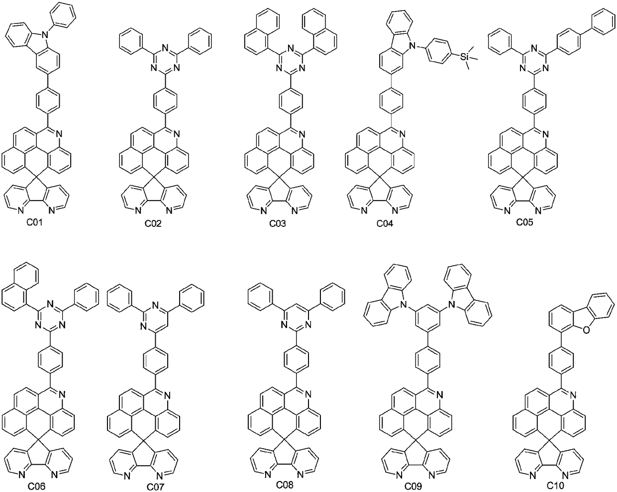 OLED material containing naphthophenanthridine structure, and applications thereof