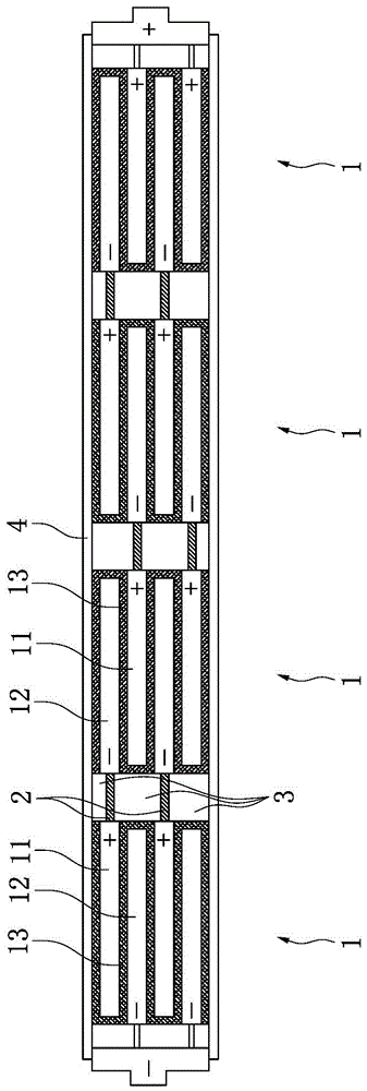 Series-connection structure of square battery and square nickel-hydrogen battery