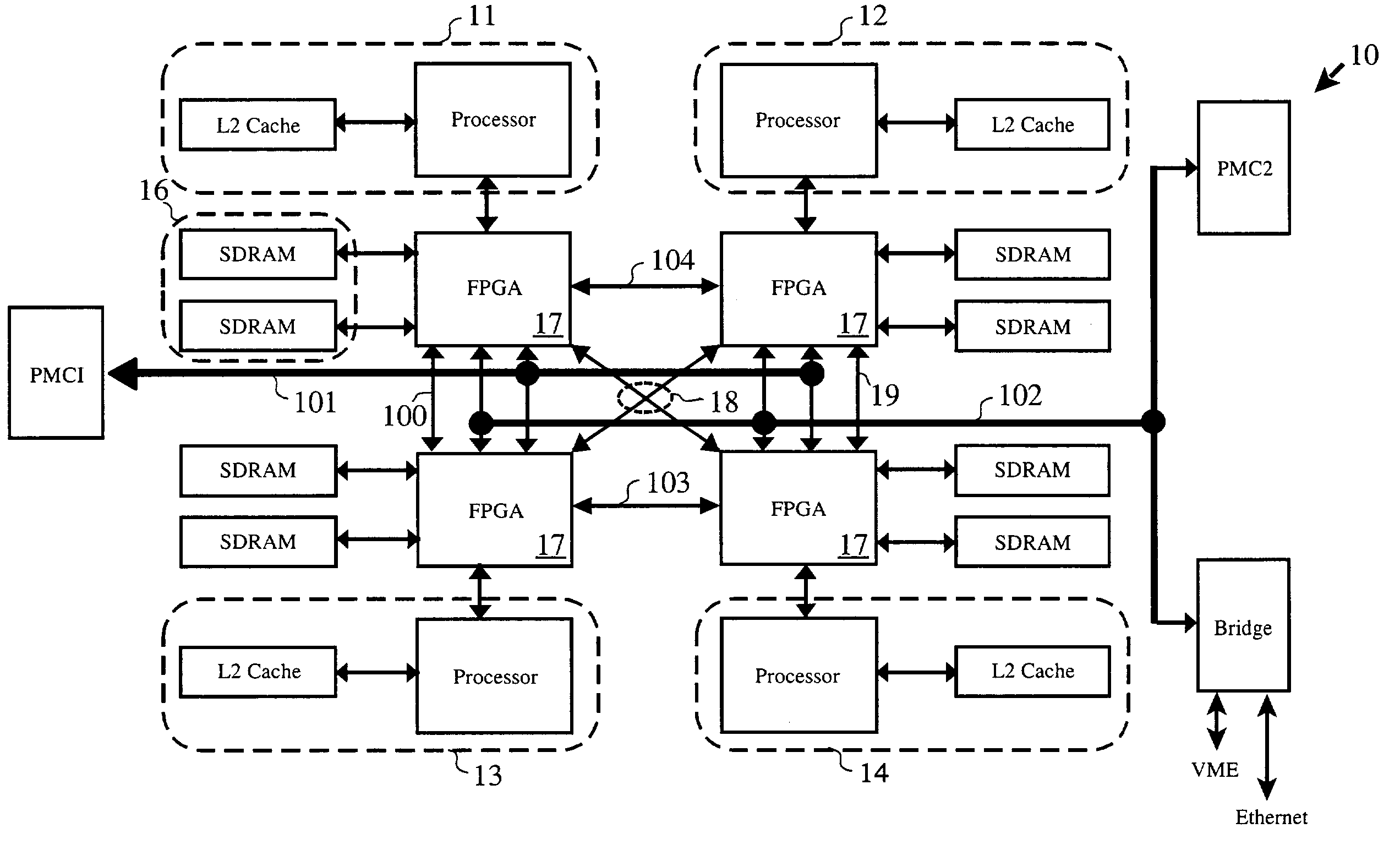 Autonomous signal processing resource for selective series processing of data in transit on communications paths in multi-processor arrangements