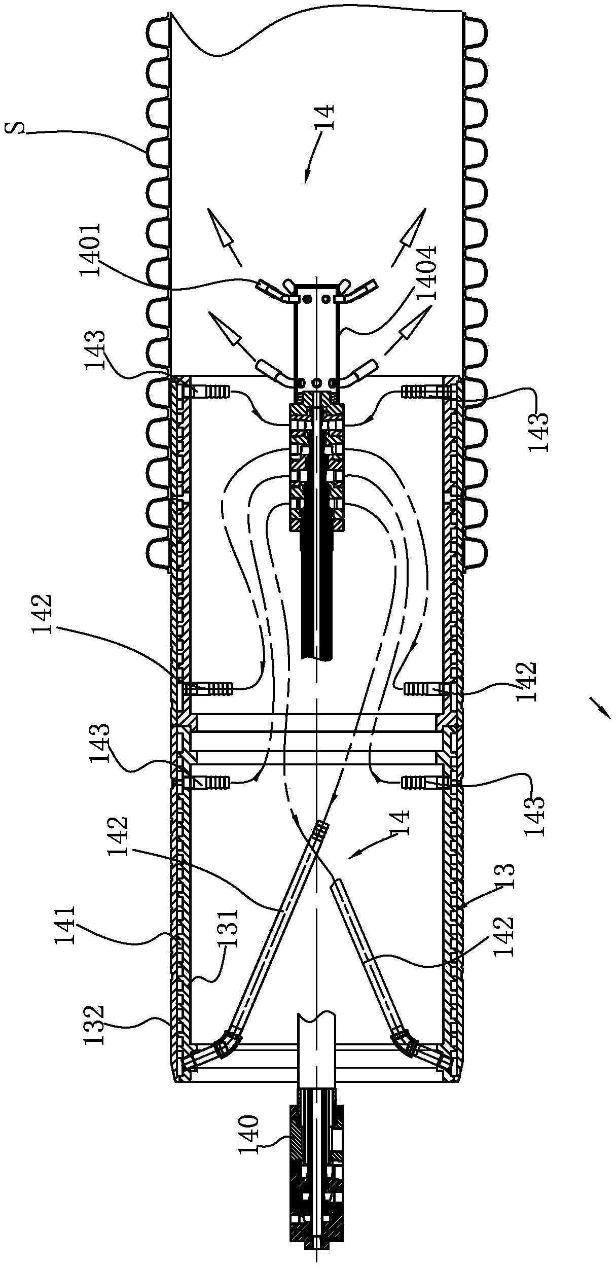 Cooling system for plastic corrugated pipe equipment