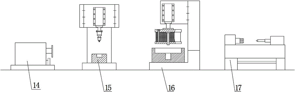 Production line of cold machining for plug screws and machining process thereof