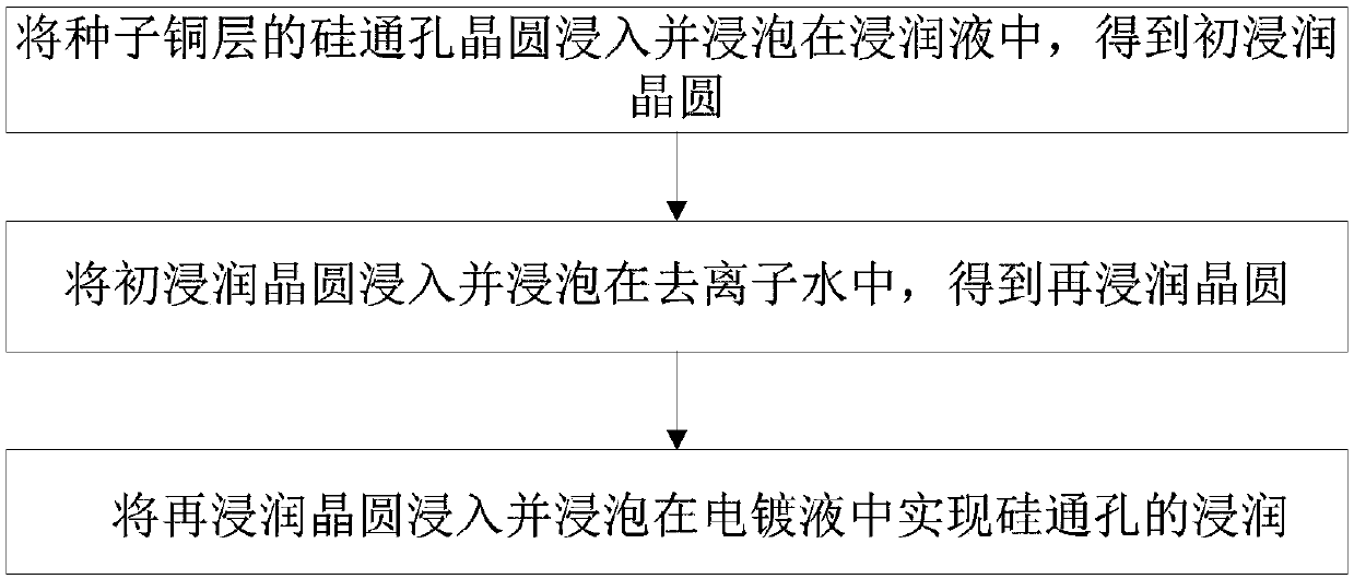 Three-step pre-wetting method of through-silicon-via plating