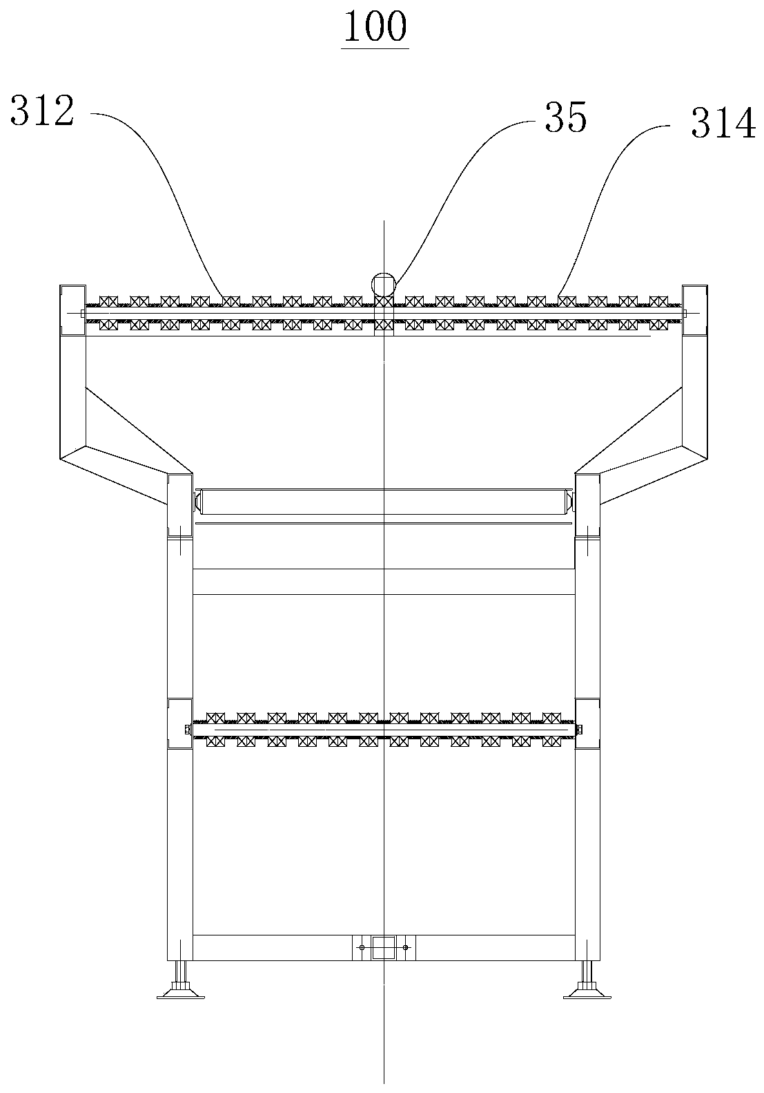 Material flow turntable for sand core assembly and material flow method for sand core assembly