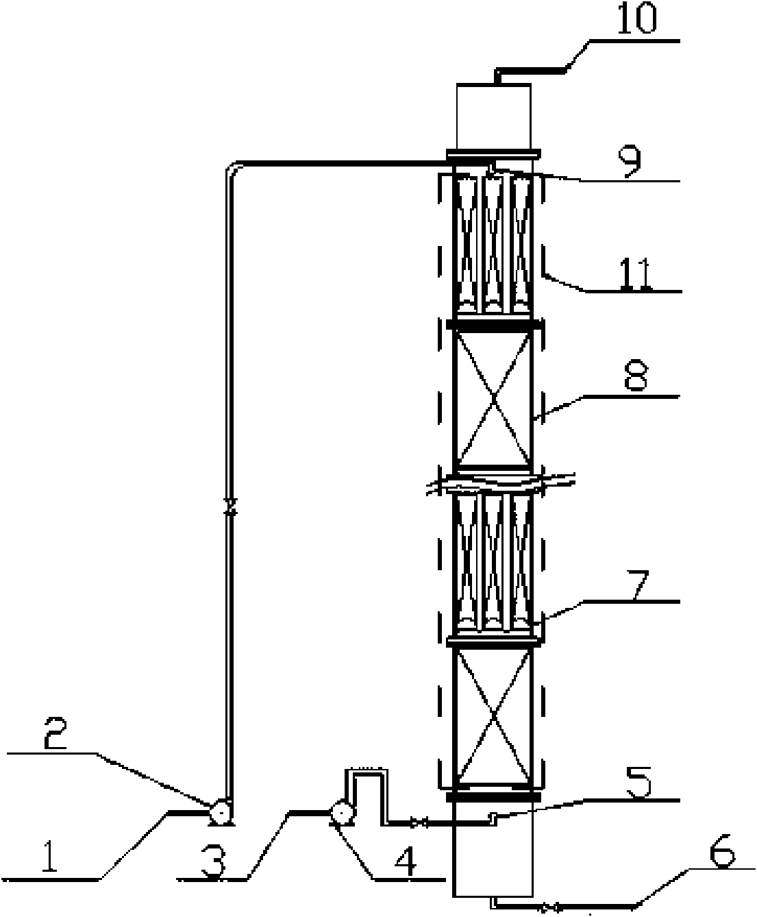 Multilevel deflector-type bubble tower reactor and production process