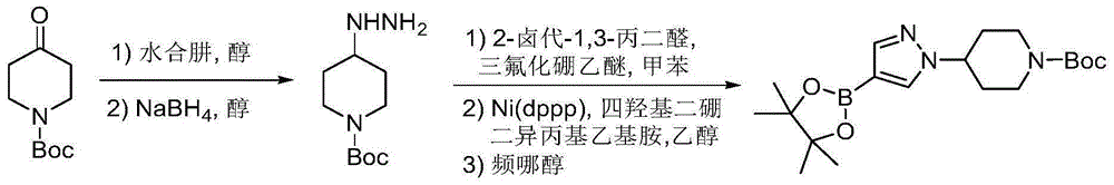 Method for synthesis of 1-(N-Boc-4-piperidine)-4-pyrazoleboronic acid pinaol ester