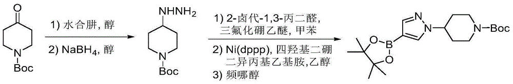 Method for synthesis of 1-(N-Boc-4-piperidine)-4-pyrazoleboronic acid pinaol ester