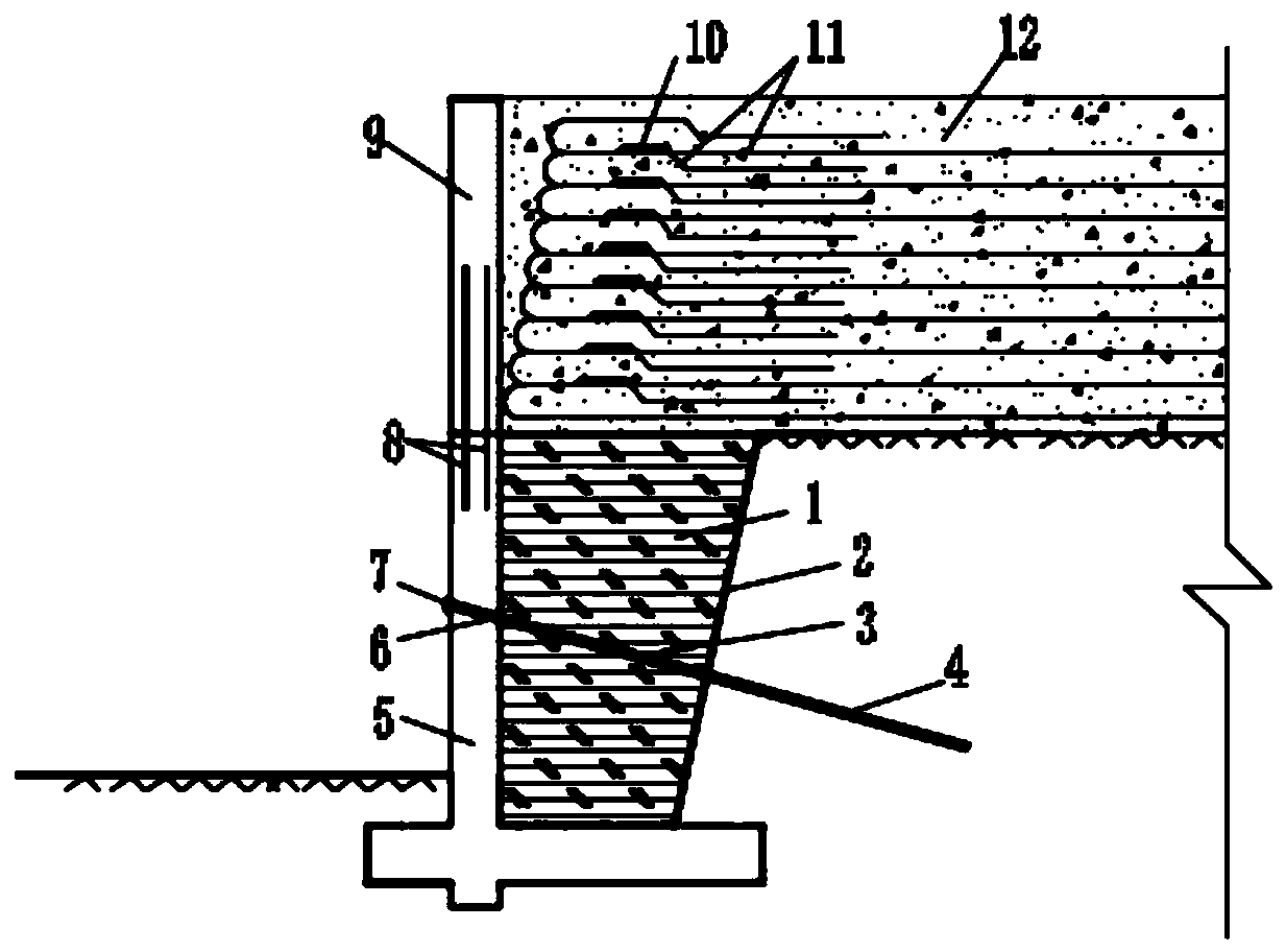 Supporting structure for rock roadbed heightening and construction method