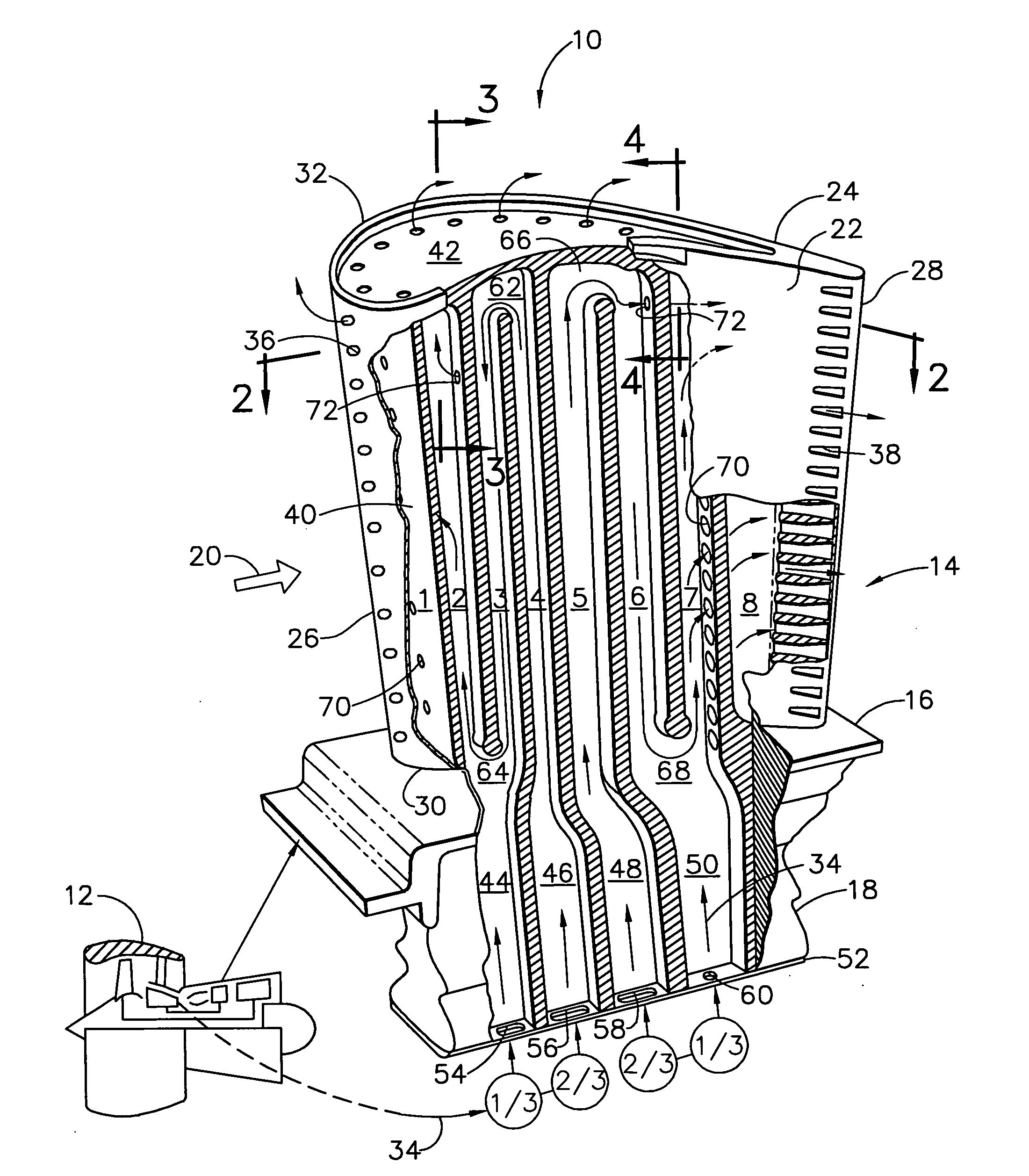 Bifeed serpentine cooled blade